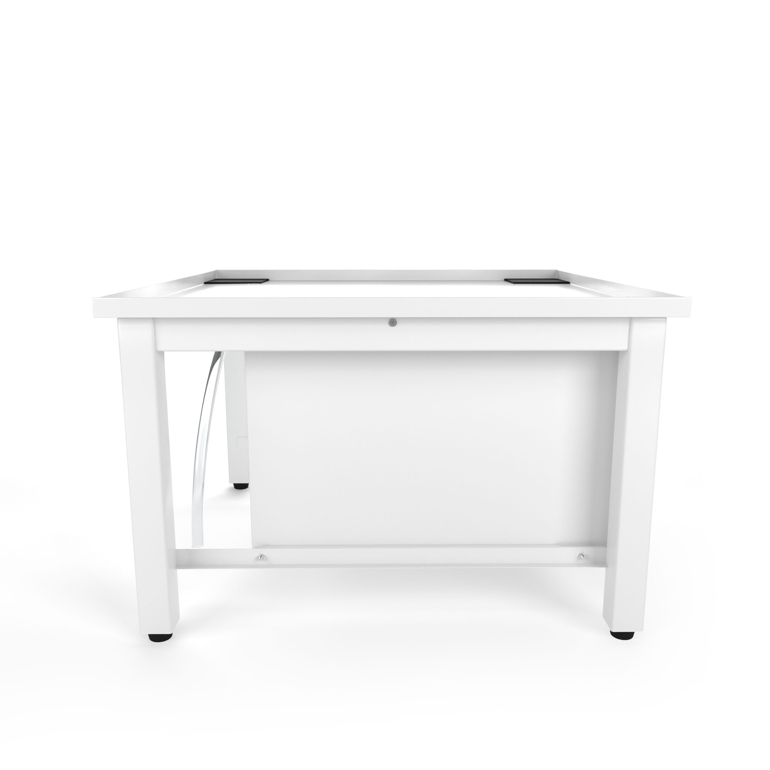 White cabinet with a drawer, seen from the back. The cabinet is on a white background.