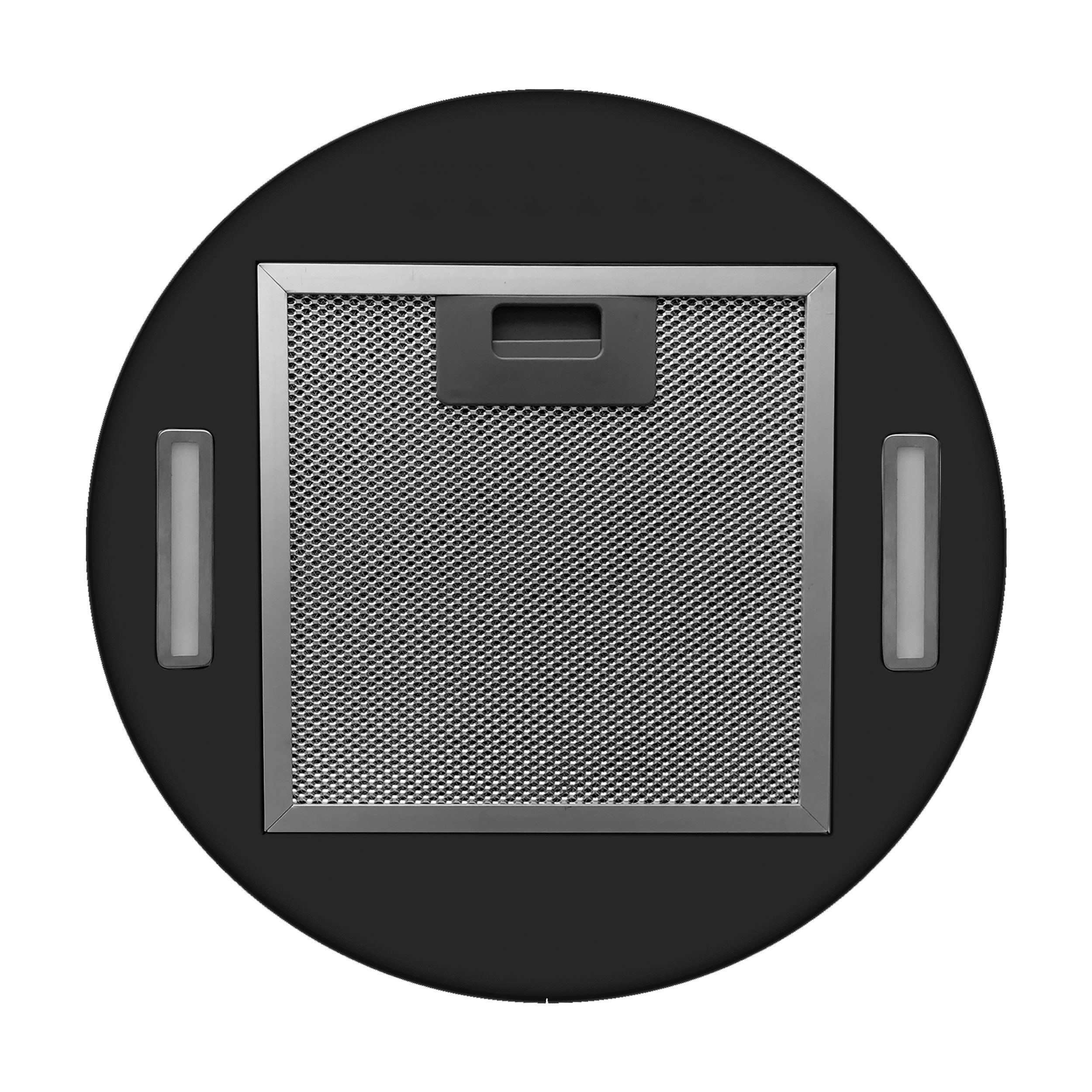 Zbliżenie filtra czarnego okapu. Jest to metalowa siatka.