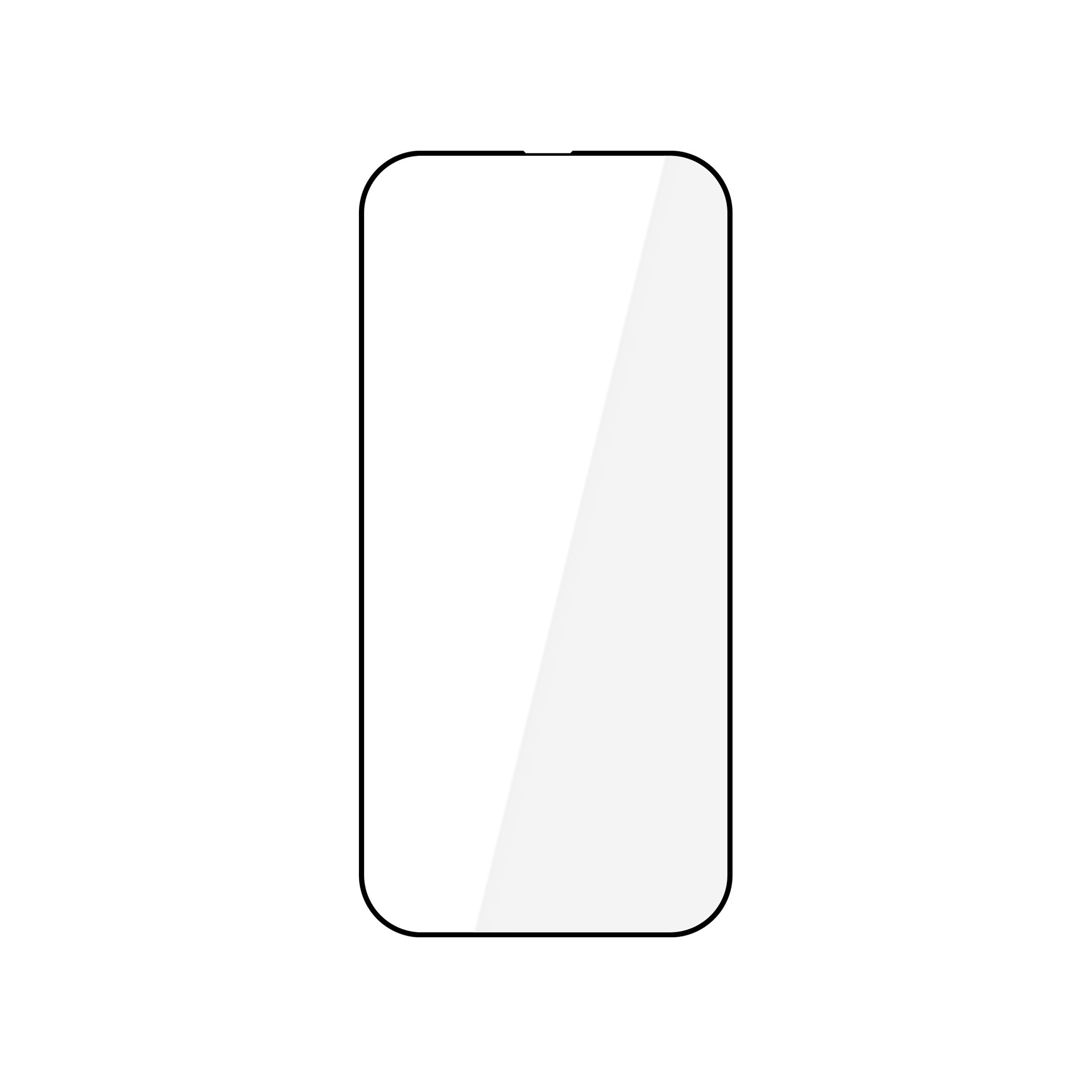 Un proteggi schermo per telefono su sfondo bianco. Ha forma rettangolare con angoli arrotondati e bordo nero.