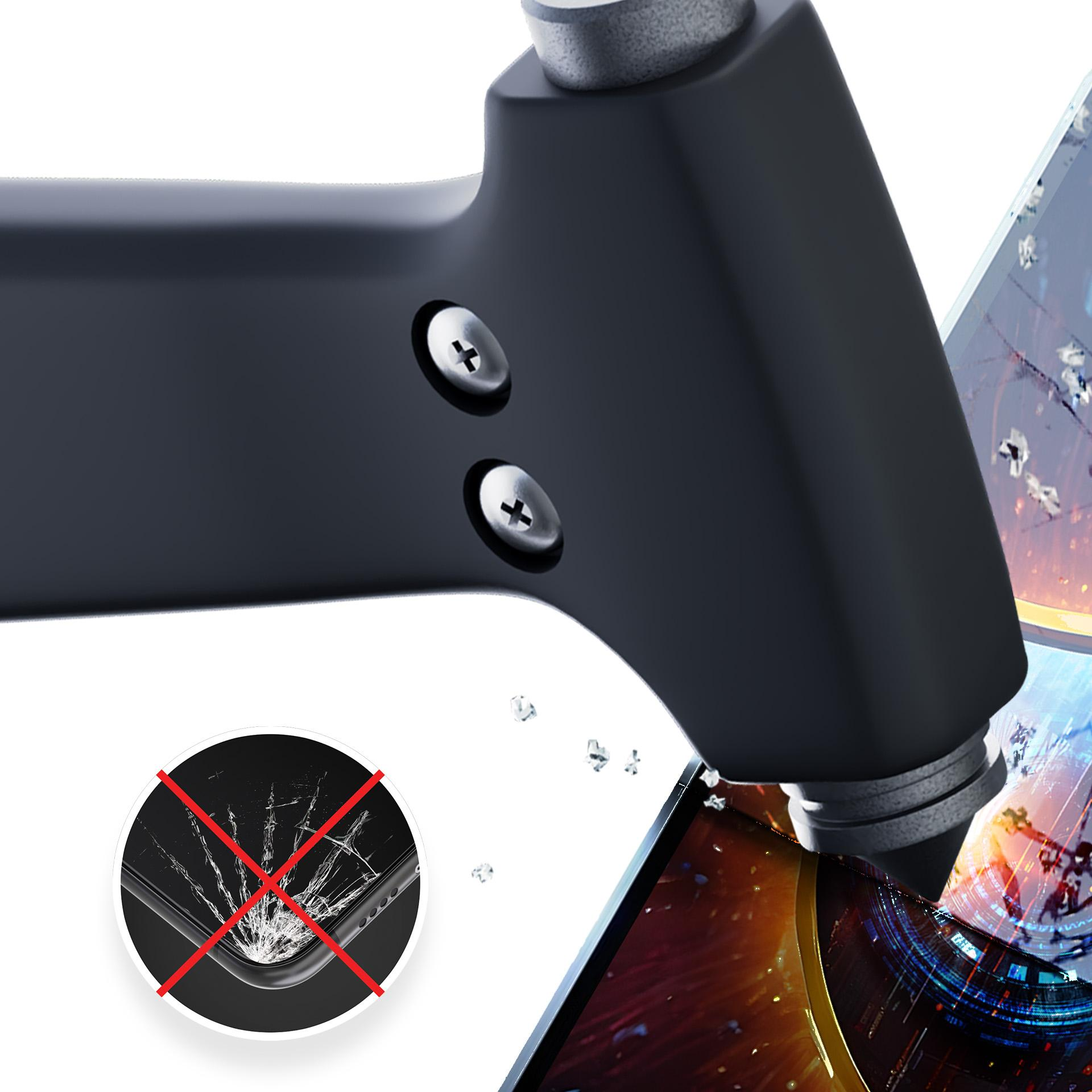 Młotek ma uderzyć w telefon, który jest chroniony. Rozbity telefon jest przekreślony. Tło ma cyfrowy wzór.