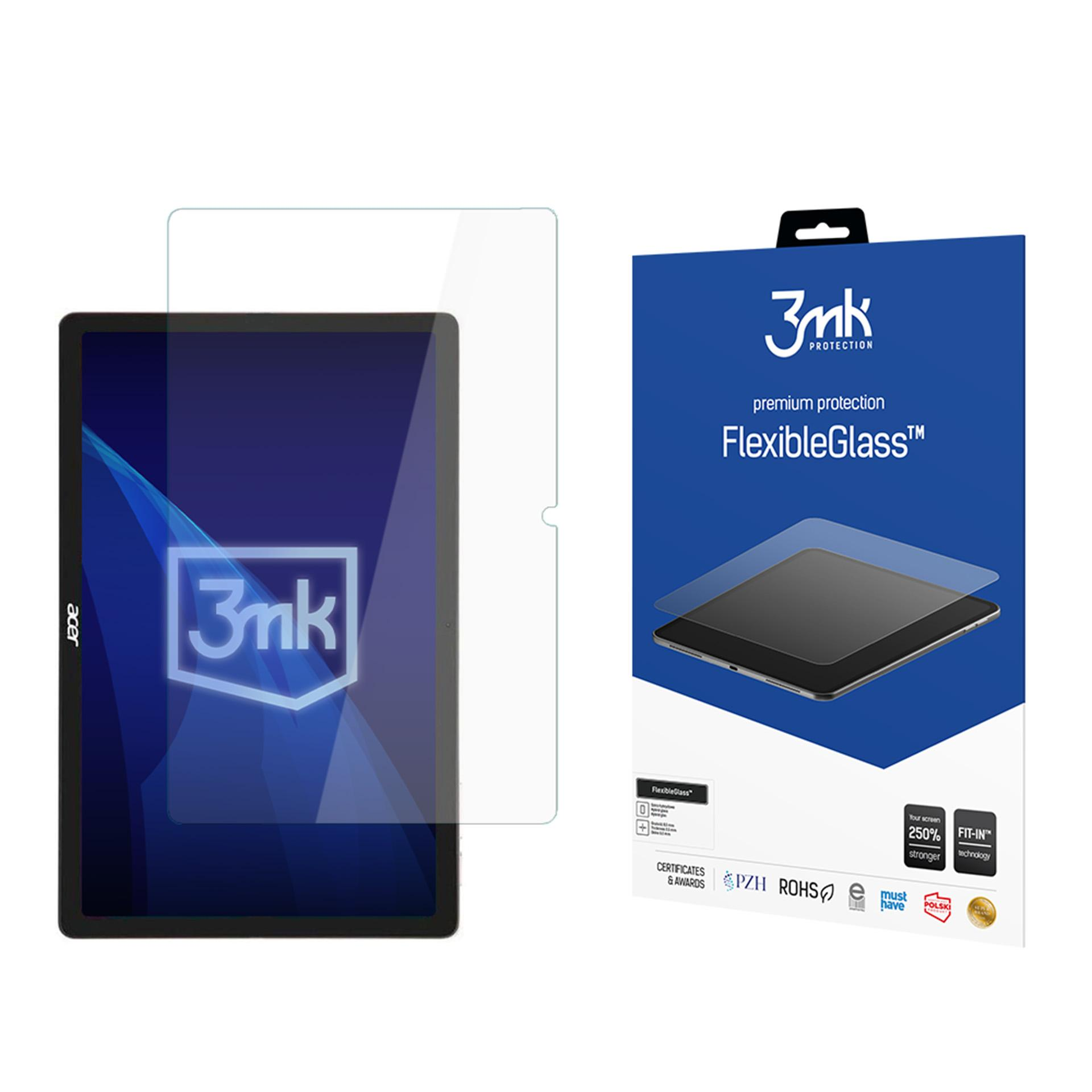 Tablet z osłoną ekranu i opakowaniem FlexibleGlass. Tablet wyświetla logo '3nk'.