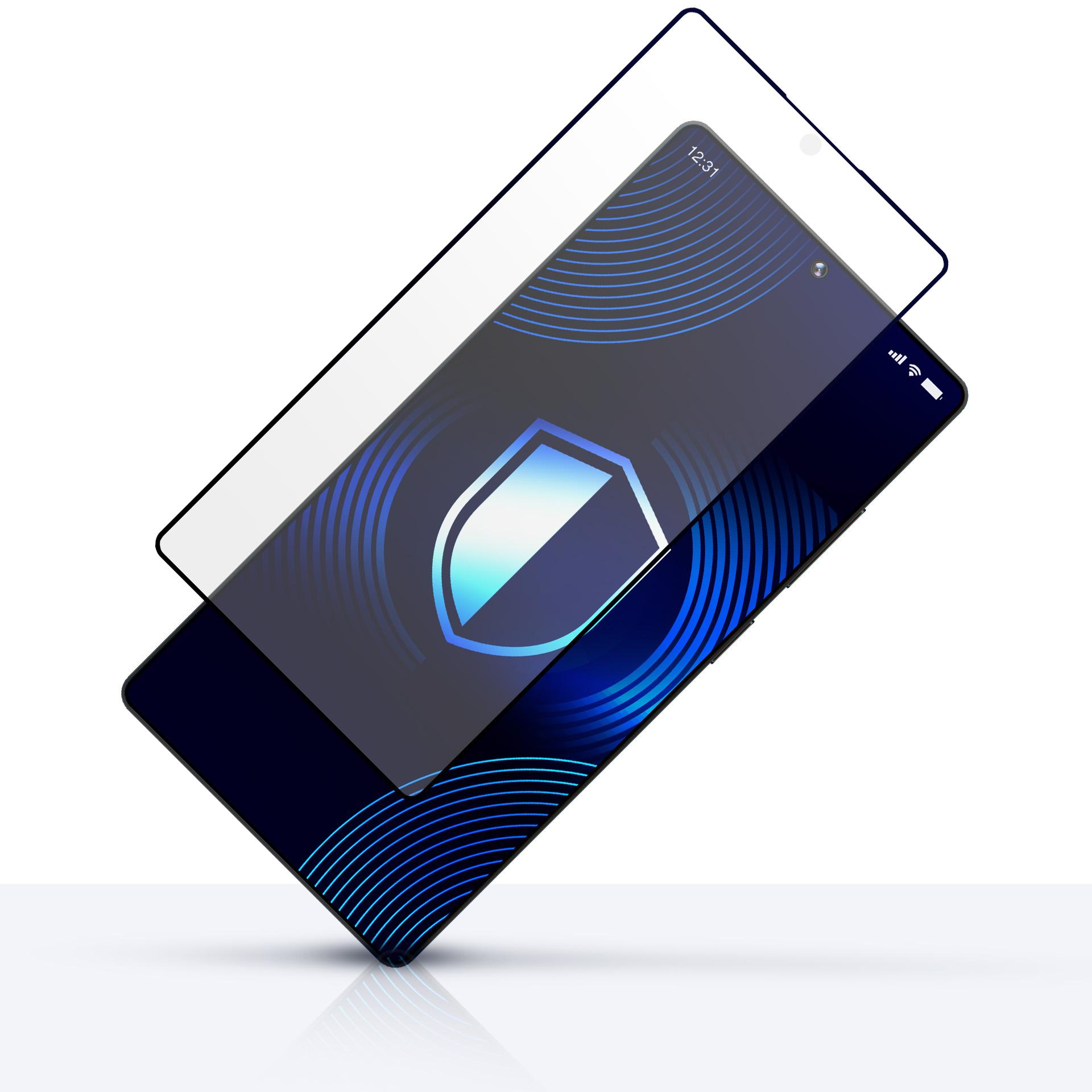 Uno smartphone con protezione schermo. Lo schermo mostra l'icona dello scudo. L'ora è 12:31. Lo sfondo è bianco.