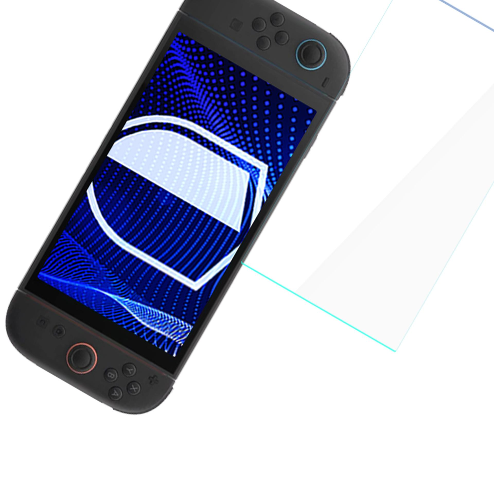 Czarna konsola do gier przenośna z niebieskim ekranem wyświetlającym logo tarczy. Widoczna jest ochrona ekranu.