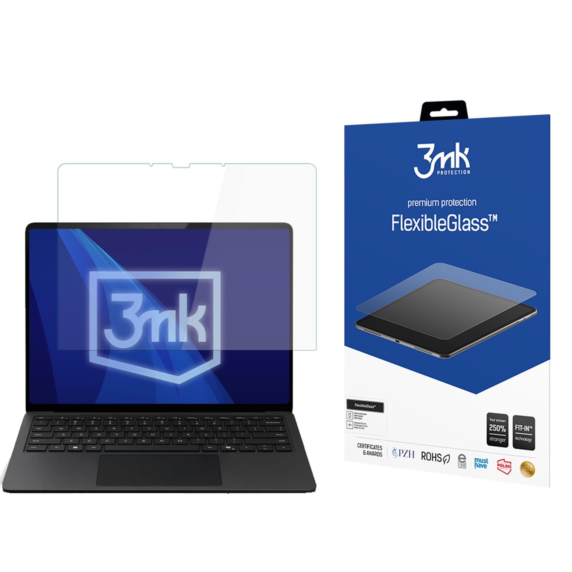 Laptop z ochraniaczem ekranu i pudełko produktu. Pudełko pokazuje telefon z ochraniaczem.