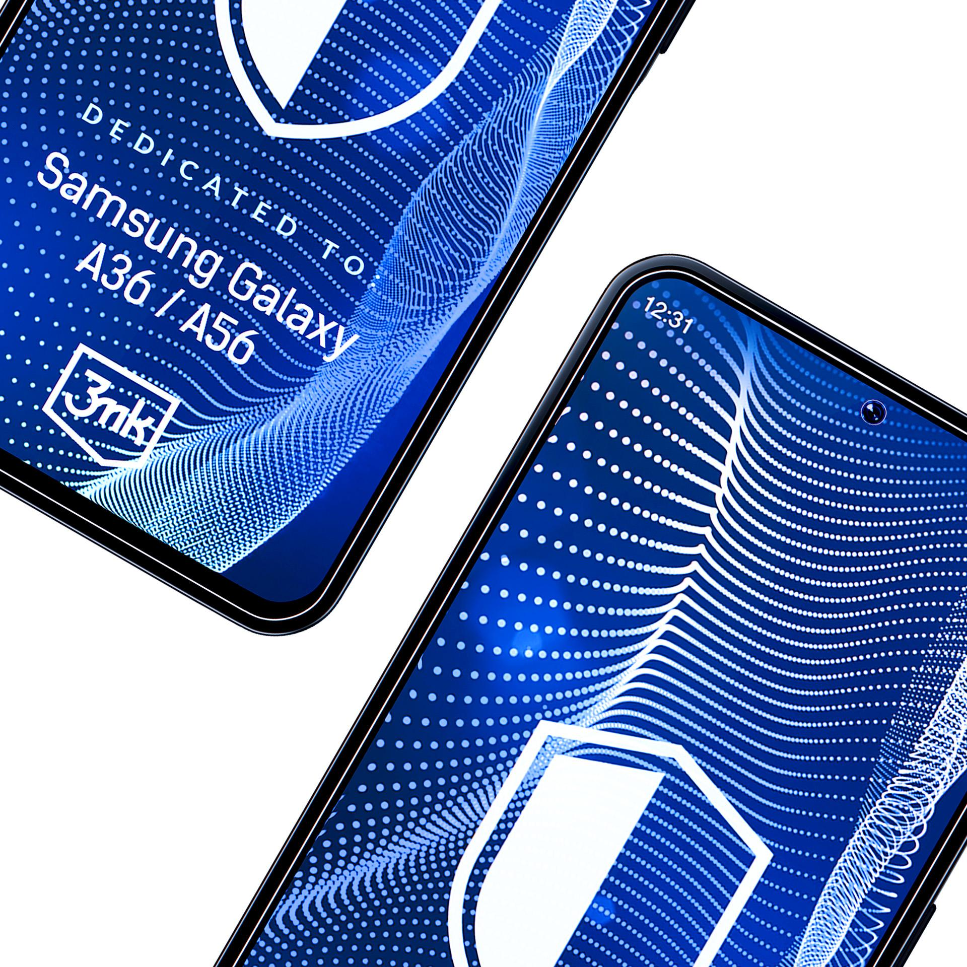 Dwa smartfony z niebieskimi ekranami. Jeden pokazuje 12:31, drugi mówi 'Dedykowane dla Samsung Galaxy A36/A56'.