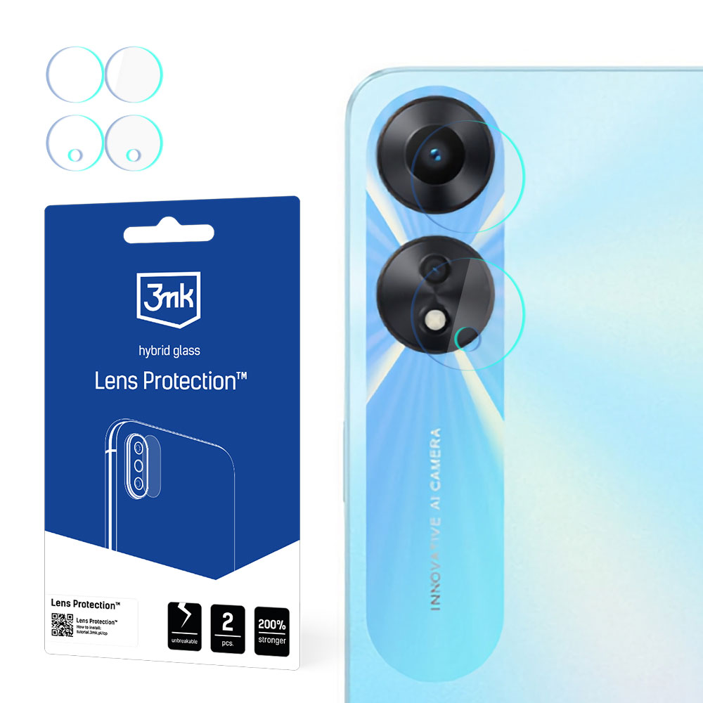 Un kit di protezione per lenti della fotocamera del telefono. Il kit include protezioni per lenti, un telefono e la confezione con informazioni.