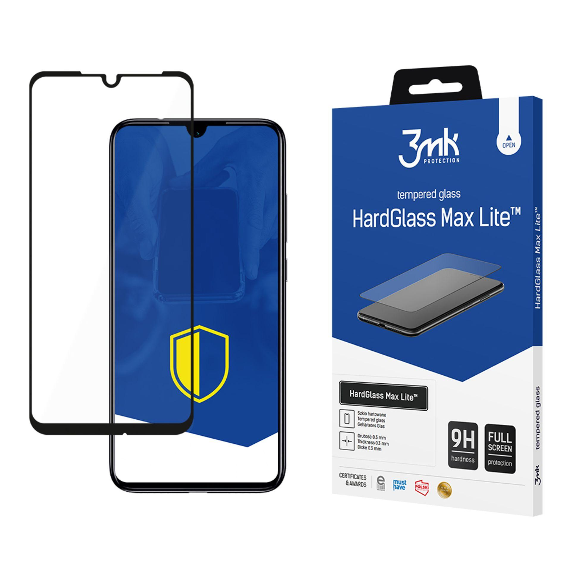 Una scatola di protezione per schermo del telefono e due protezioni per schermo in vetro sono visualizzate. La scatola è blu e bianca con i dettagli del prodotto.