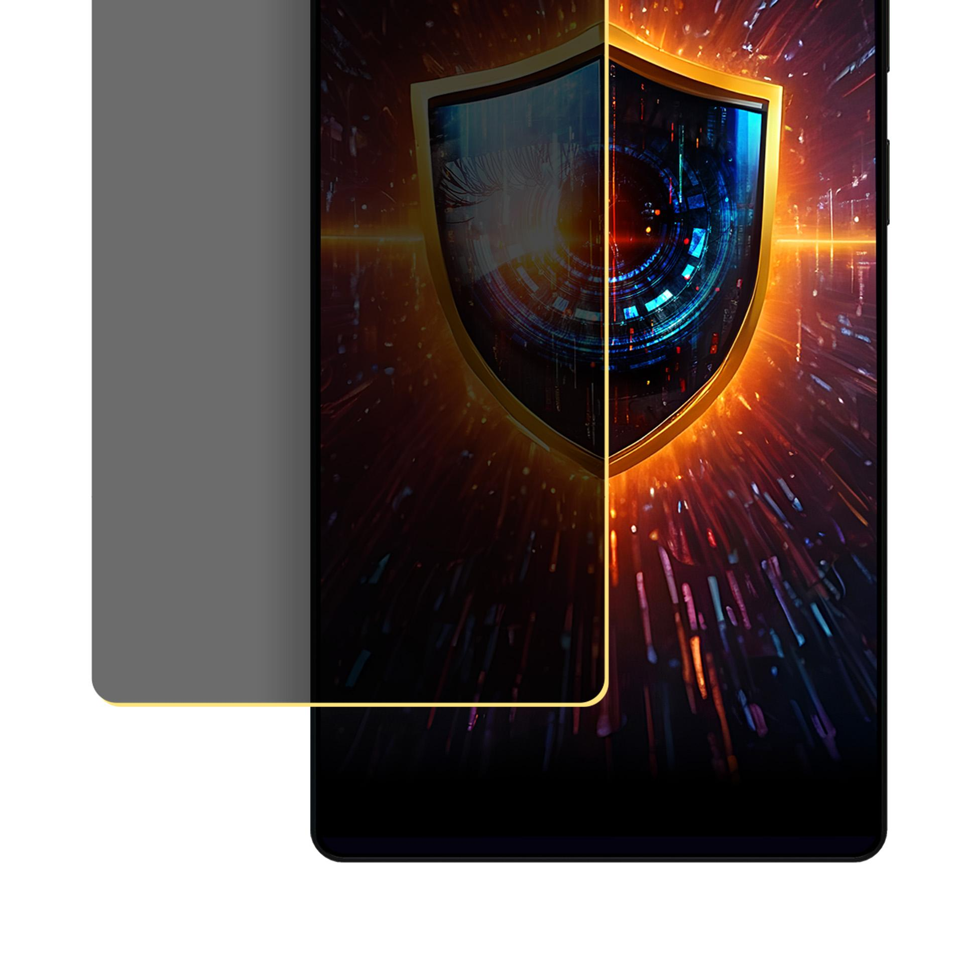Smartfon z ochroną ekranu. Ekran wyświetla złotą tarczę z cyfrowymi wzorami na ciemnym tle.