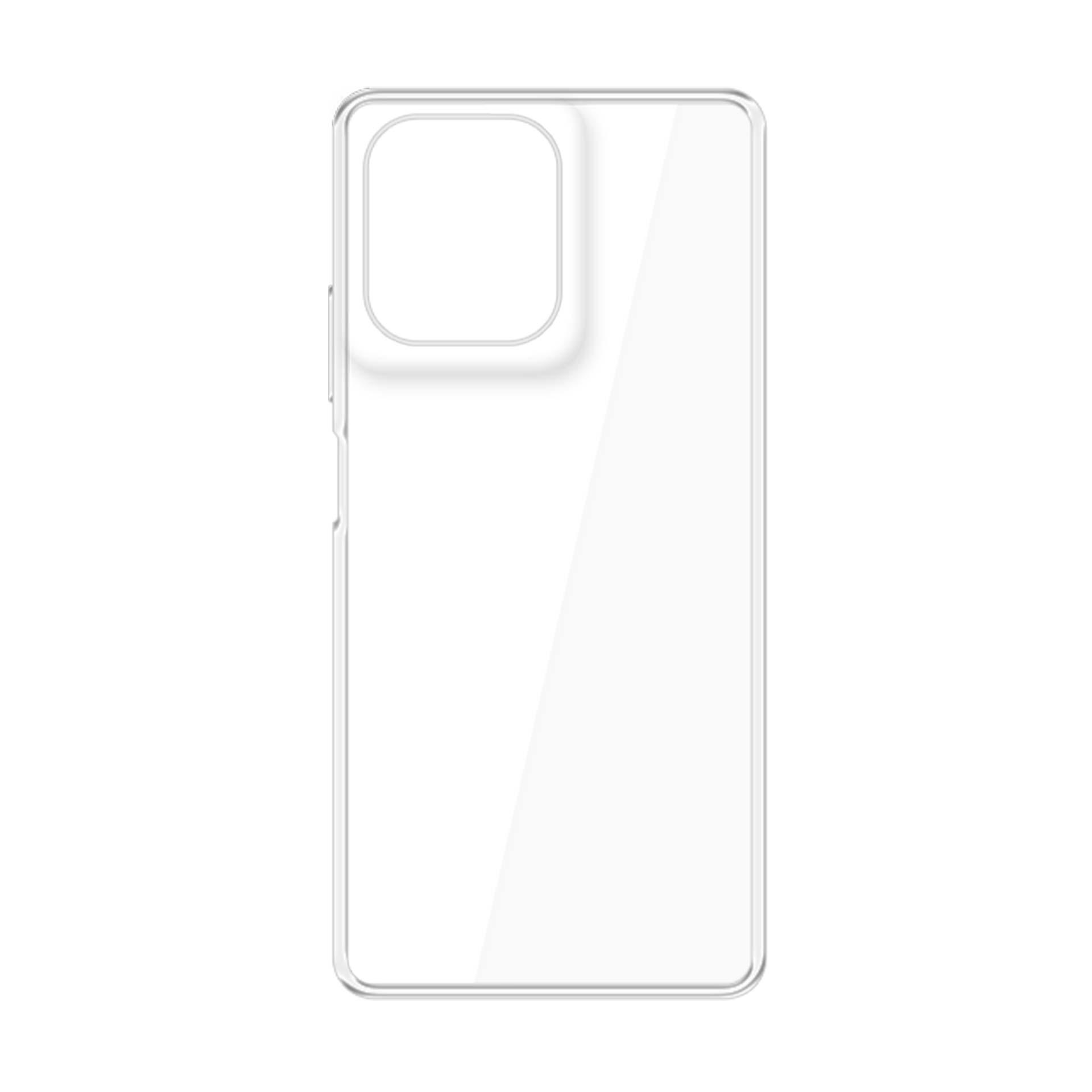 Una custodia trasparente per telefono. Ha un ritaglio per la fotocamera ed è progettata per uno smartphone.