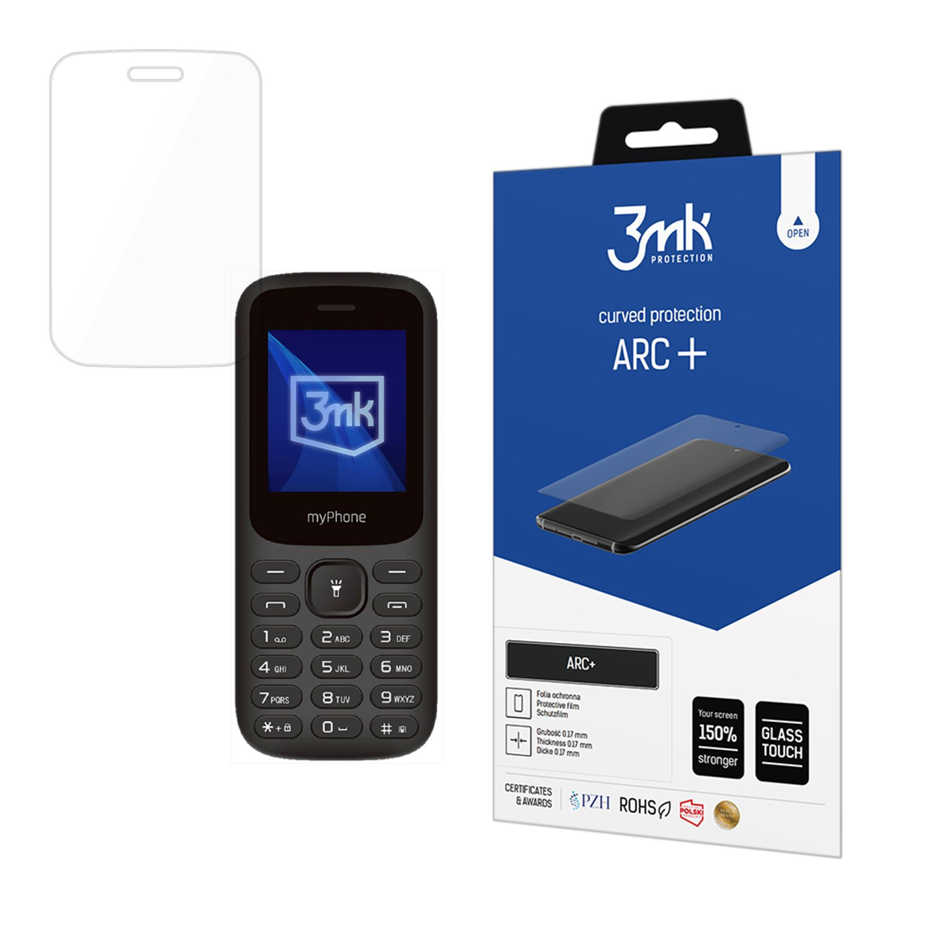 L'immagine presenta un telefono, una protezione schermo e una scatola. Il telefono è nero con pulsanti. La scatola è blu e bianca.