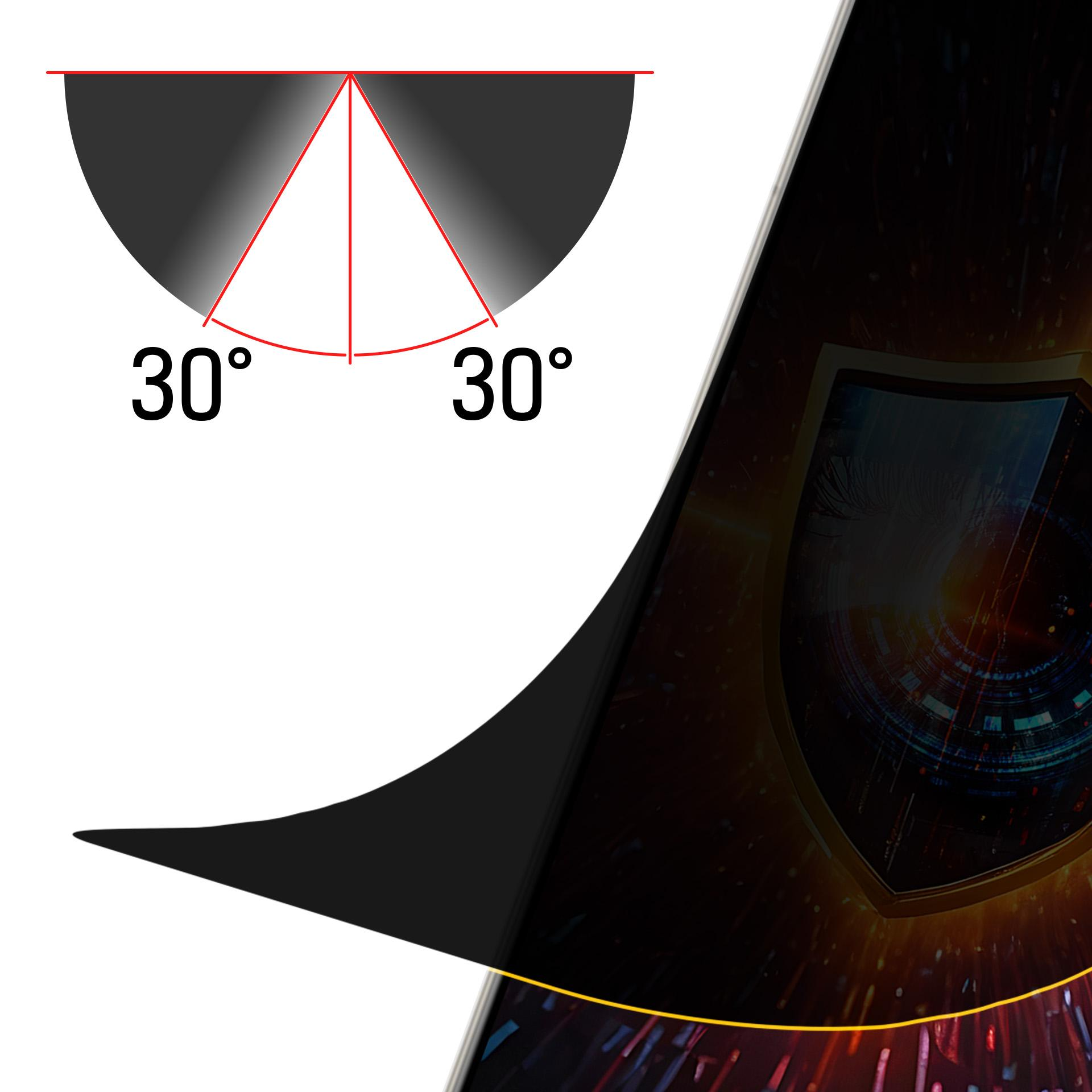 L'immagine mostra un diagramma angolare di 30 gradi con un'area ombreggiata in nero e un design colorato a forma di scudo.