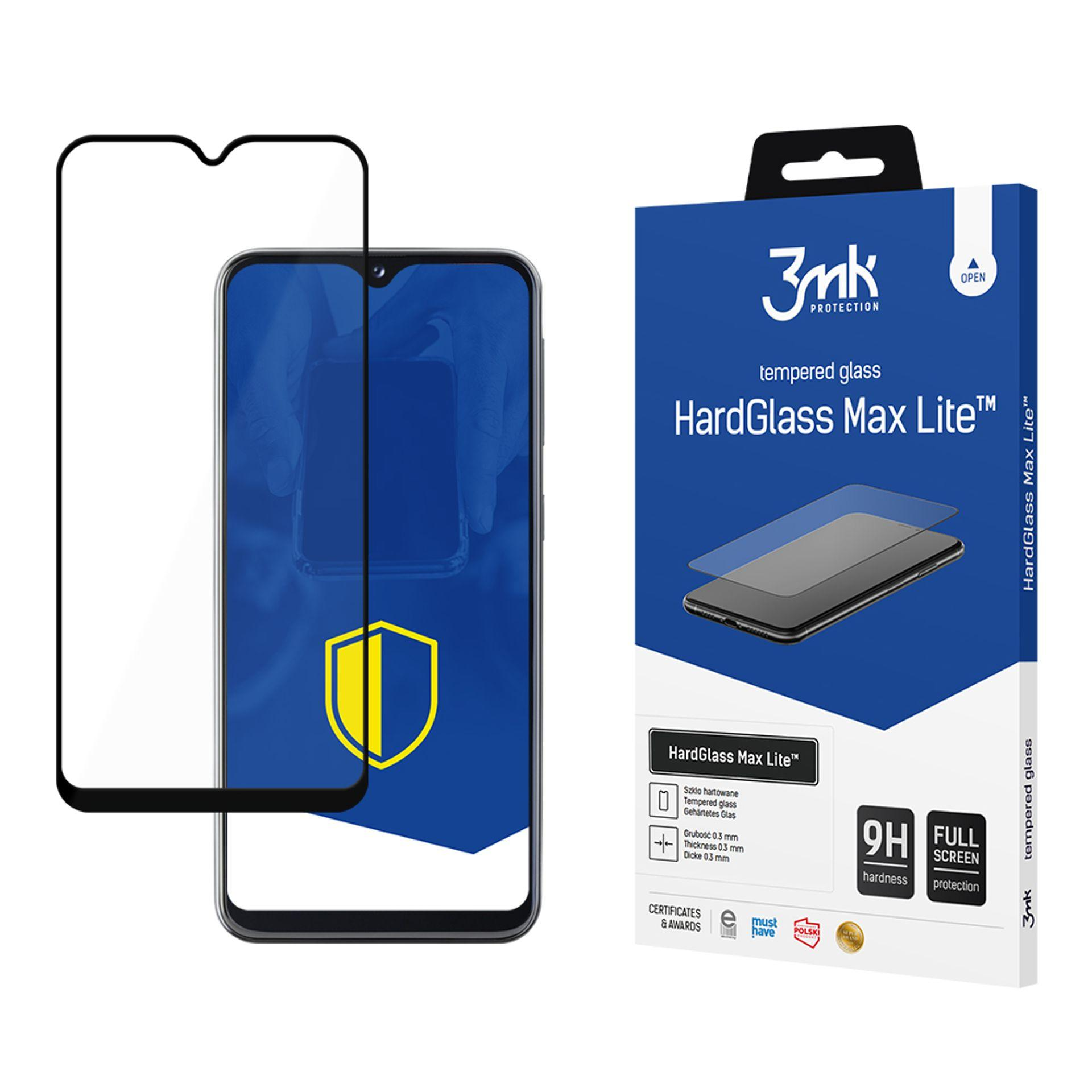 Obraz przedstawia telefon z ochroną ekranu i pudełkiem. Na pudełku znajduje się nazwa marki i szczegóły produktu.