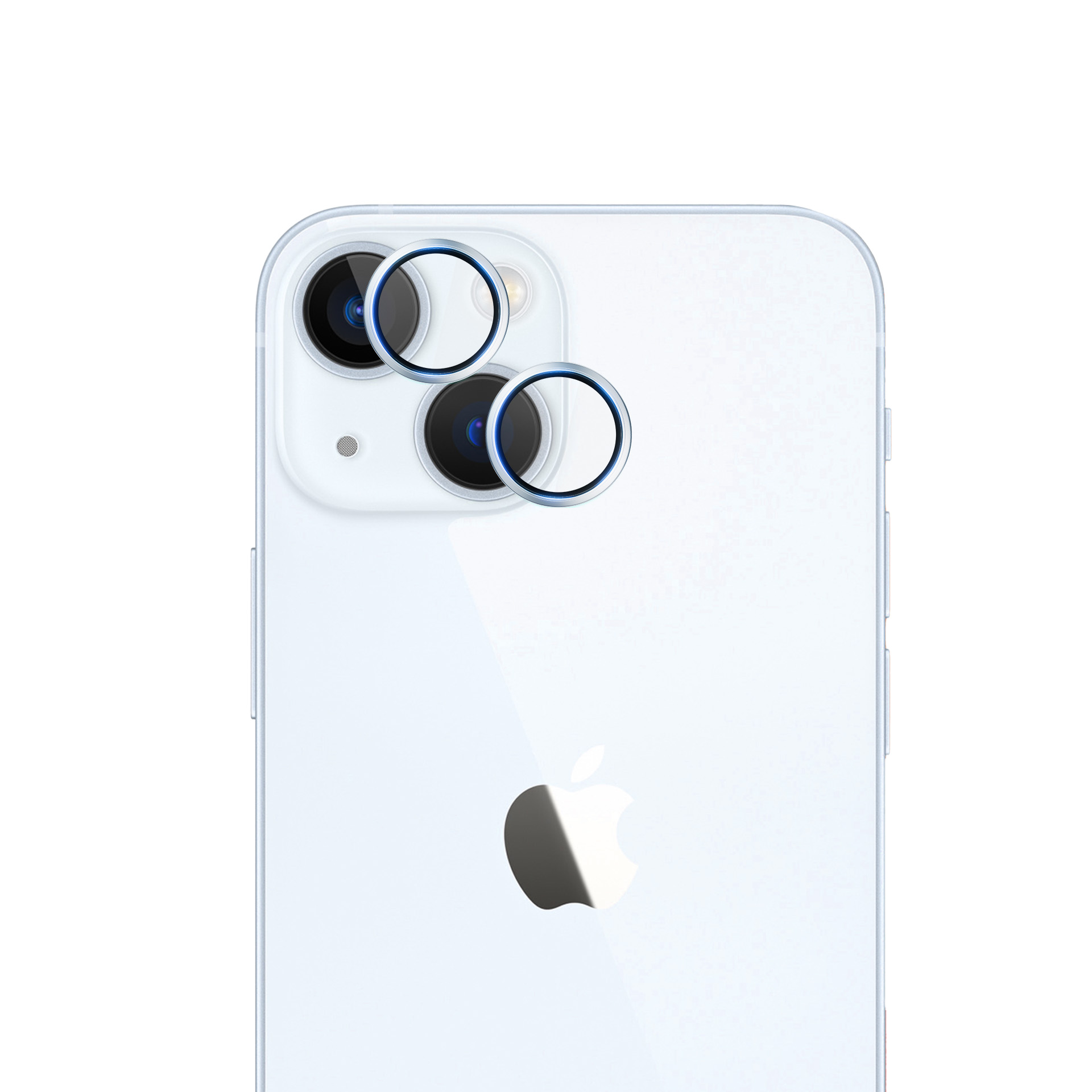 Retro iPhone bianco con logo Apple. Obiettivi della fotocamera visibili con anelli protettivi.