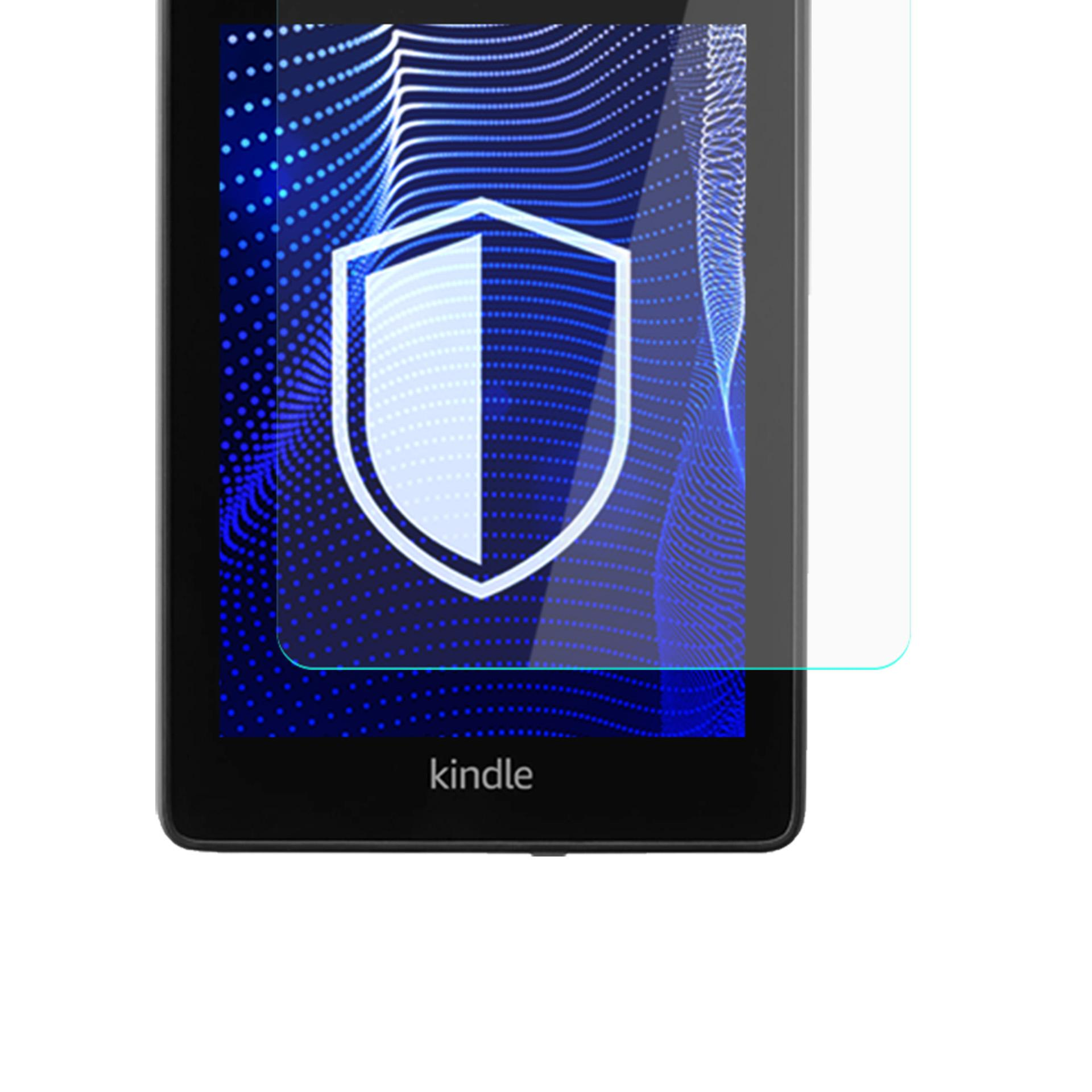 Ekran Kindle z osłoną. Ekran pokazuje ikonę tarczy na niebieskim, kropkowanym tle.