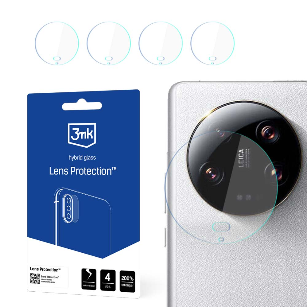 Telefon z osłoną obiektywu. Opakowanie 3mk Lens Protection. Wyświetlanych jest kilka osłon obiektywu.