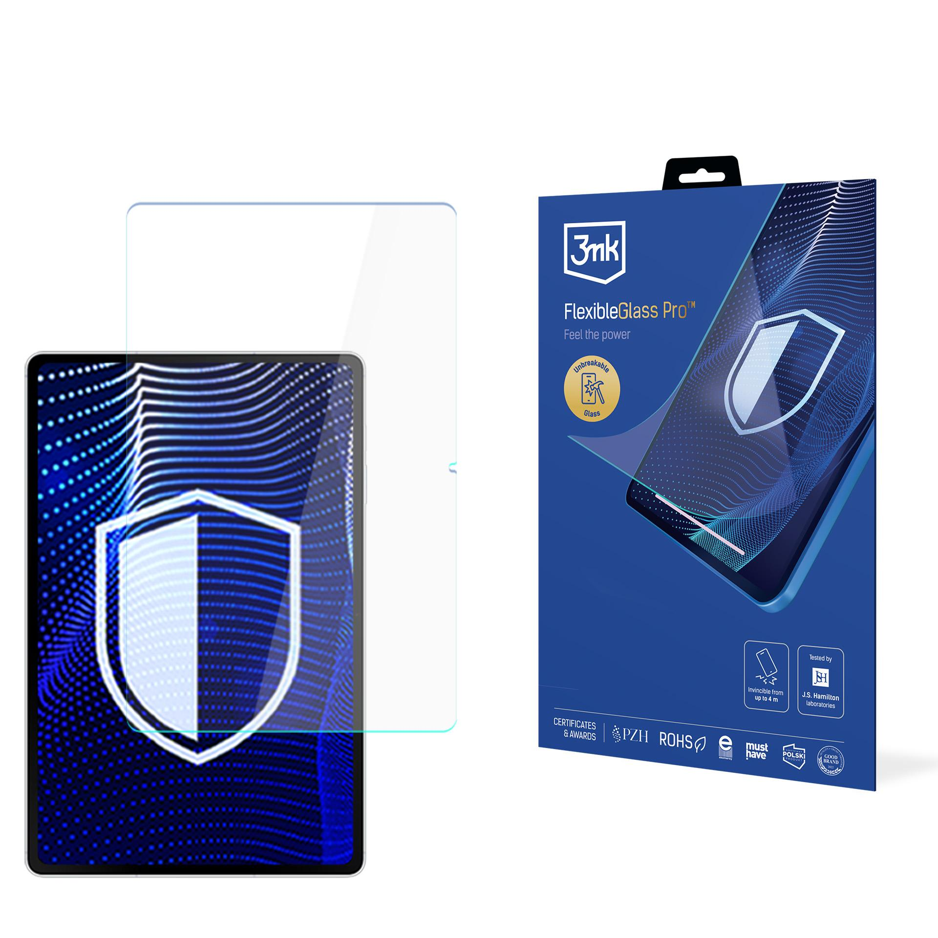 Ochraniacz ekranu i jego opakowanie leżą na białej powierzchni. Ochraniacz ma logo tarczy. Pudełko jest niebieskie.