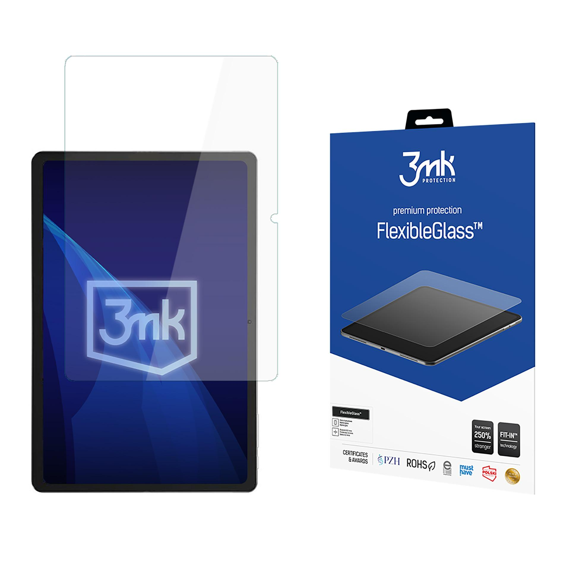 iPad z osłoną ekranu i opakowaniem. Opakowanie ma logo marki i szczegóły produktu. Ochraniacz ekranu jest na górze.