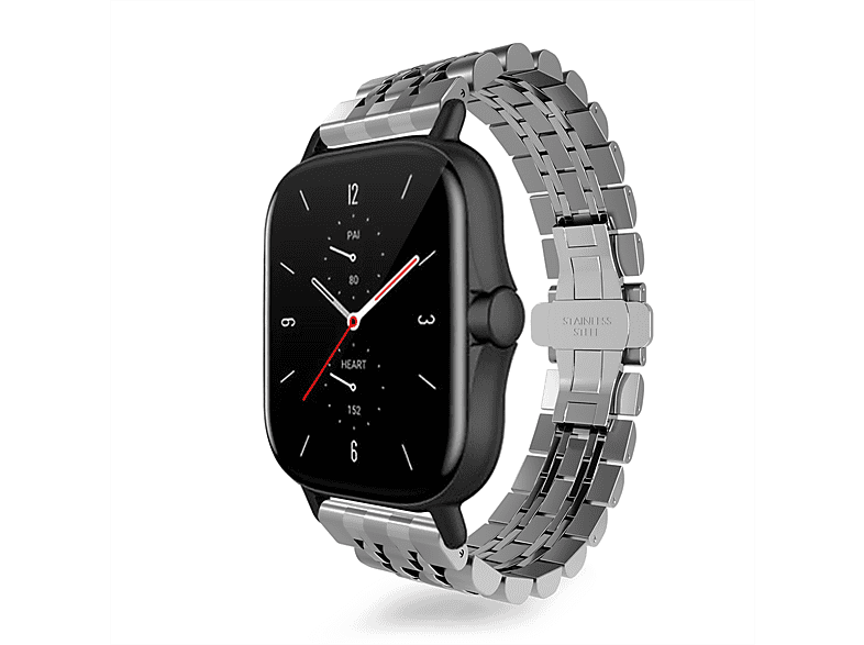 Edelstahl Armband Für Amazfit GTS & GTR – 20 Mm, Verstellbar (14-22 Cm), Mit Faltschließe, Silber Oder Schwarz