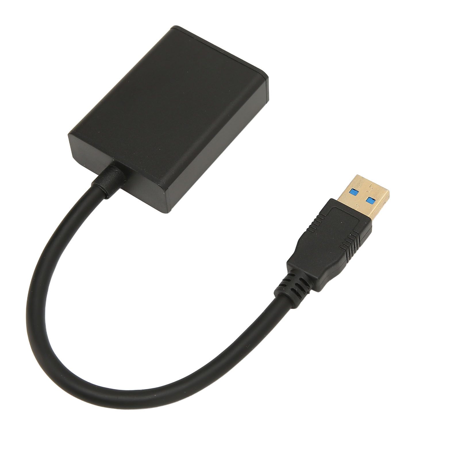 Ein schwarzer USB-Adapter mit Kabel und USB-Anschluss. Der Hintergrund ist weiß.
