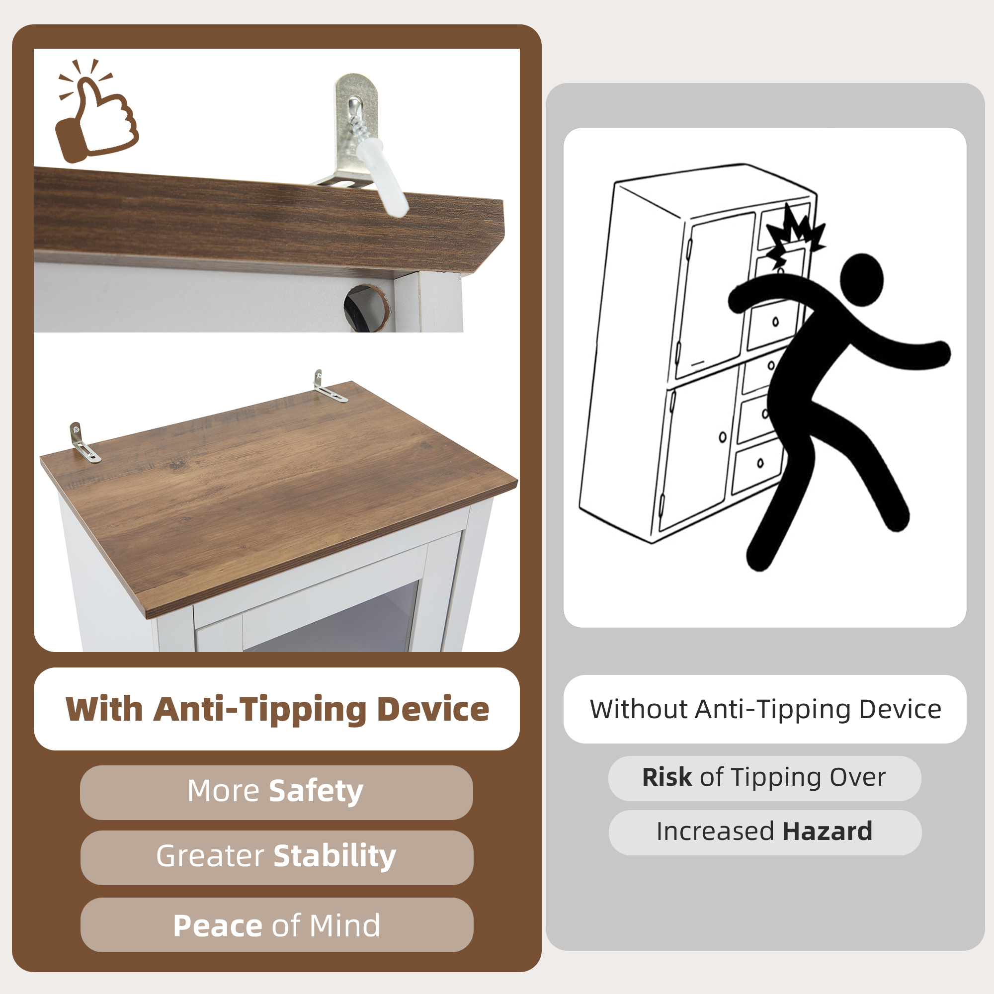 Diagramm, das eine Kippsicherung an einem Schrank zeigt. Zeigt Sicherheit, Stabilität und Seelenfrieden.