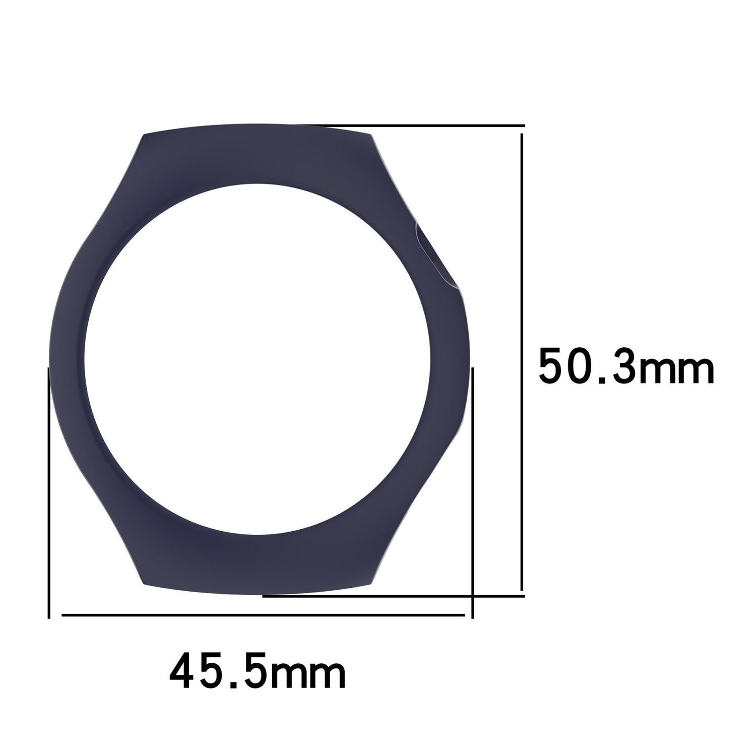 Dunkelblaue Smartwatch-Lünette mit drei Öffnungen. Maße: 45,5 mm x 50,3 mm.