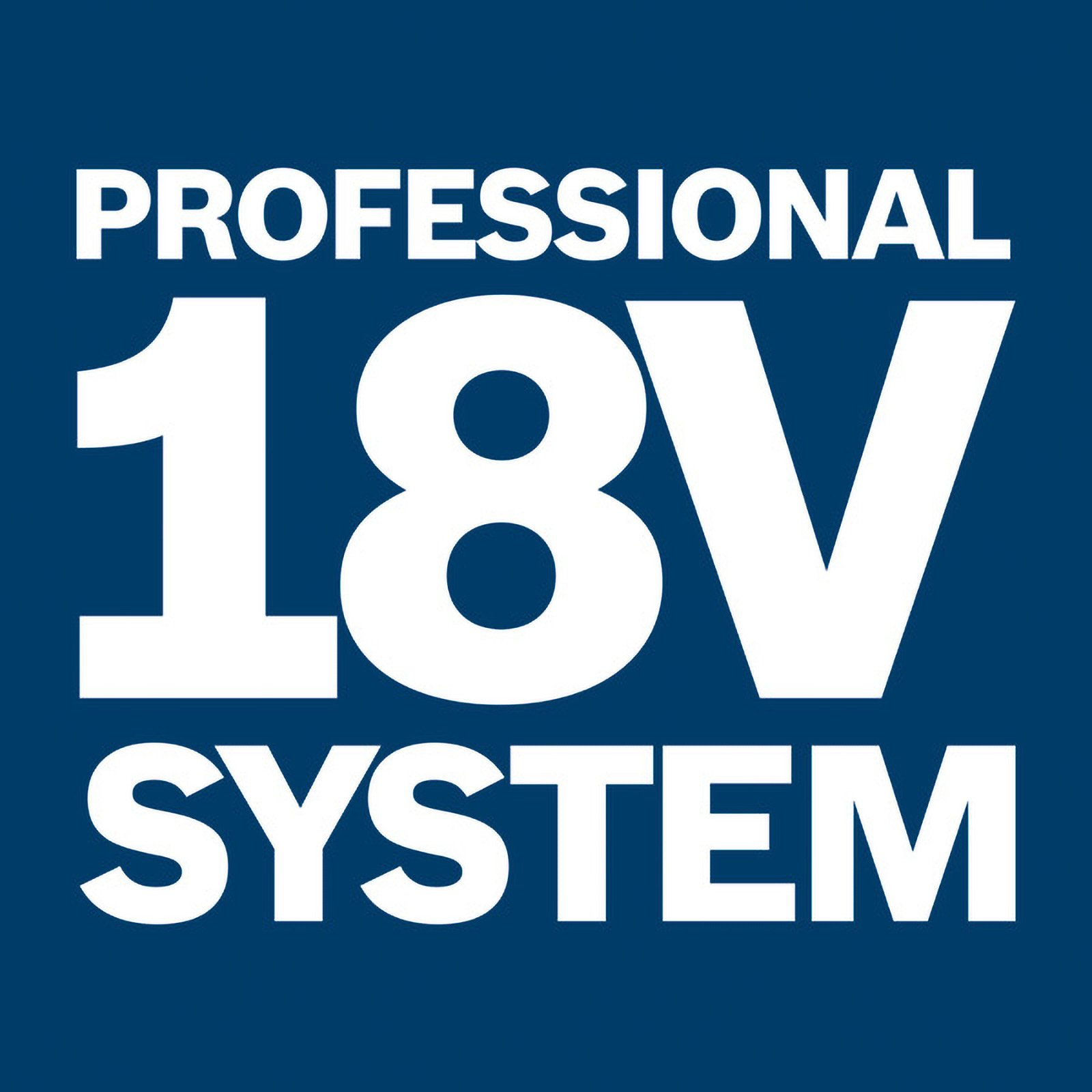 Ein dunkelblauer Hintergrund mit weißem Text, der 'PROFESSIONAL 18V SYSTEM' lautet.