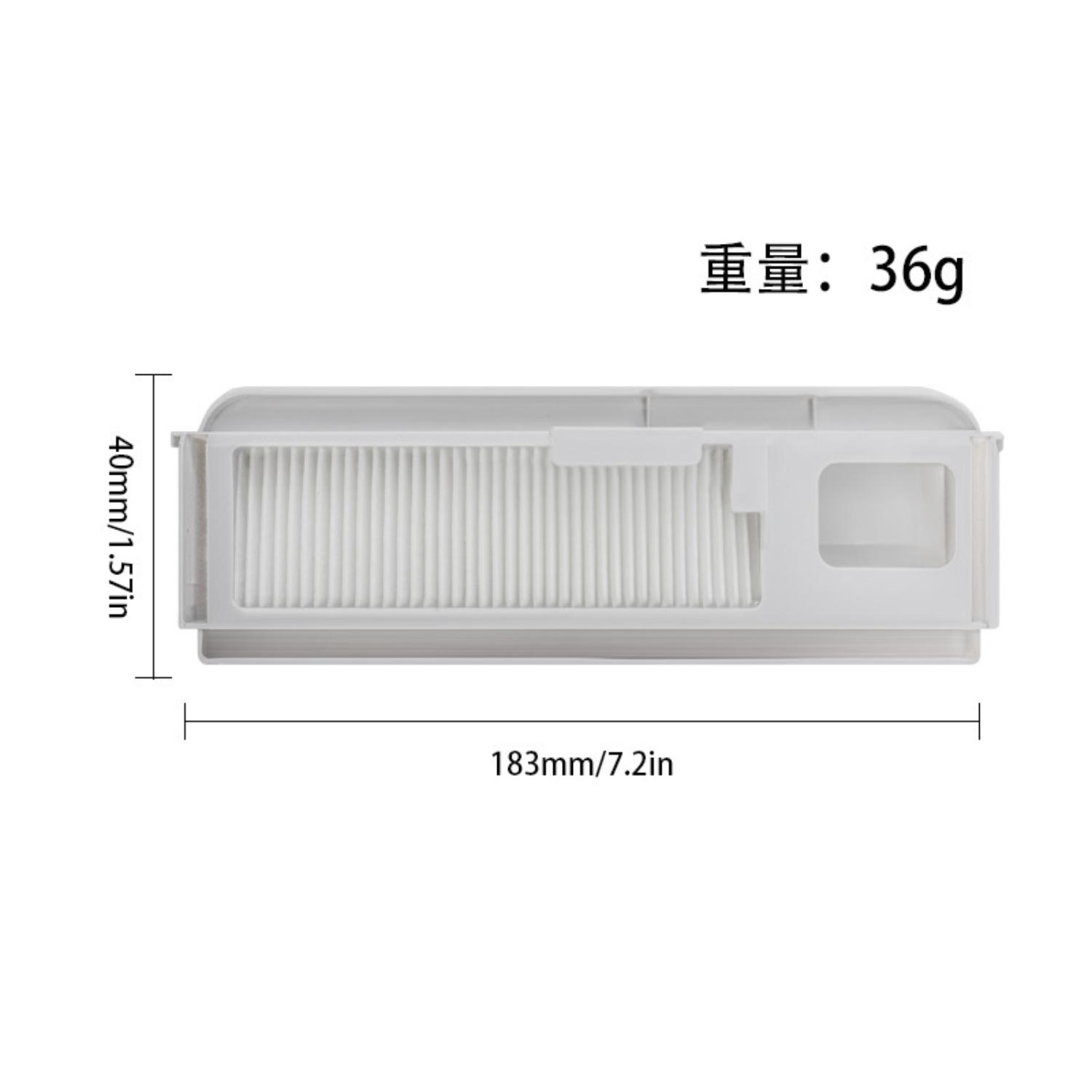 Ein weißes Filterelement mit den Maßen 40mm/1,57in und 183mm/7,2in. Das Gewicht beträgt 36g.