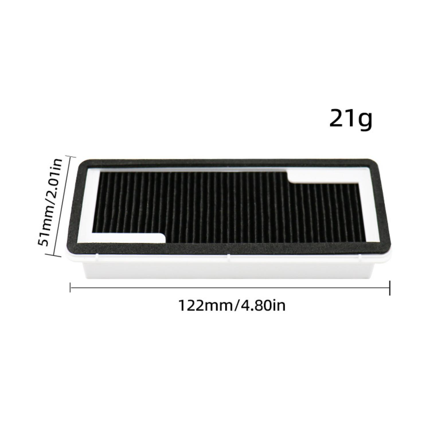 Ein rechteckiger Filter mit schwarzem Material im Inneren, weißer Rahmen. Abmessungen werden angezeigt: 122mm/4.80in, 51mm/2.01in.