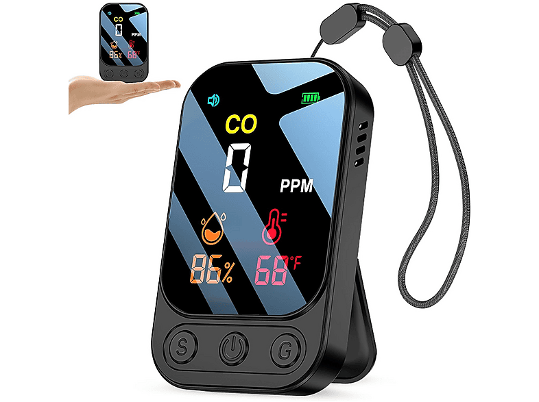 KINSI HD09 3-in-1 Kohlenmonoxid-Alarm 1000mAh CO Melder, Schwarz ...