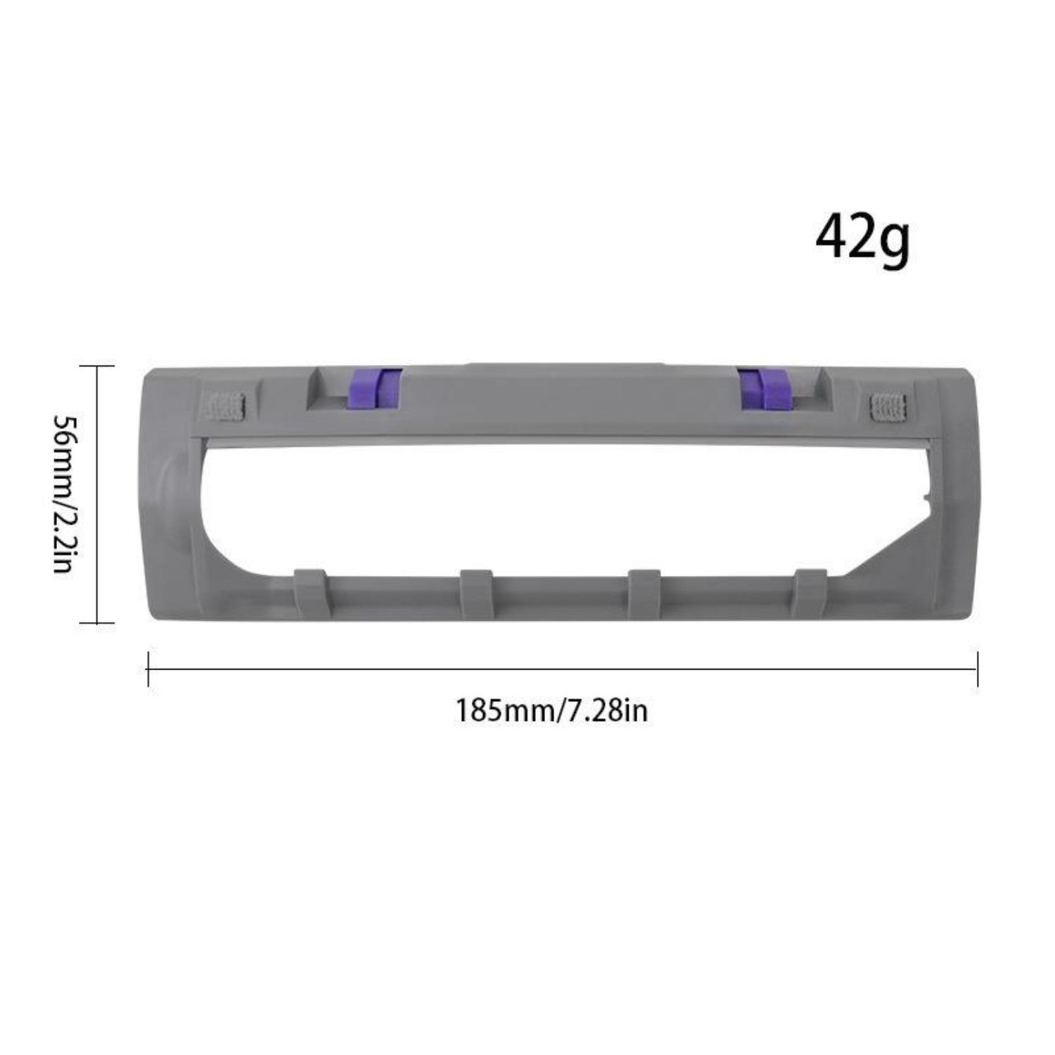 Staubsaugerkopf, grau mit violetten Akzenten. Abmessungen: 185 mm lang, 56 mm breit.