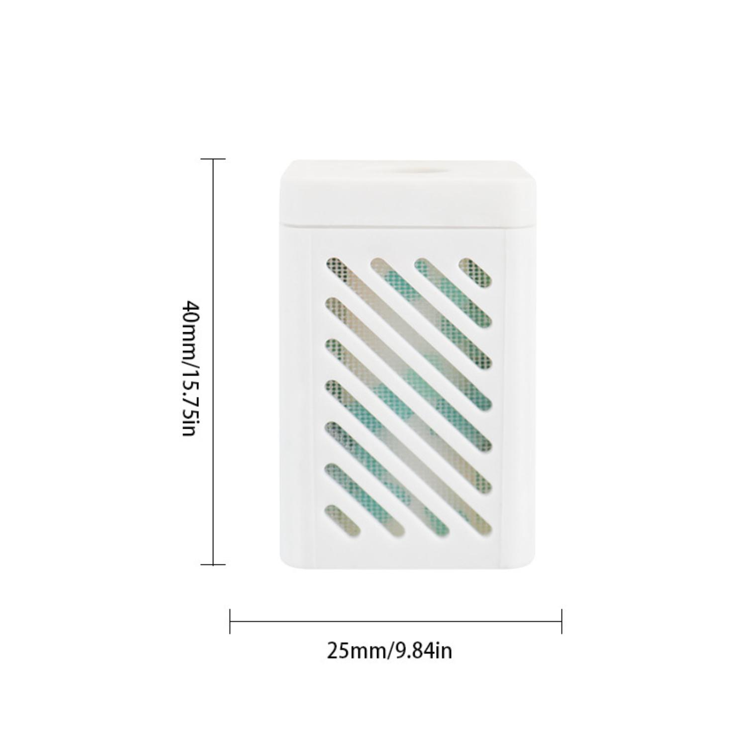 Ein weißer, rechteckiger Lufterfrischer mit diagonalen Schlitzen wird gezeigt. Abmessungen sind angegeben: 40 mm x 25 mm.