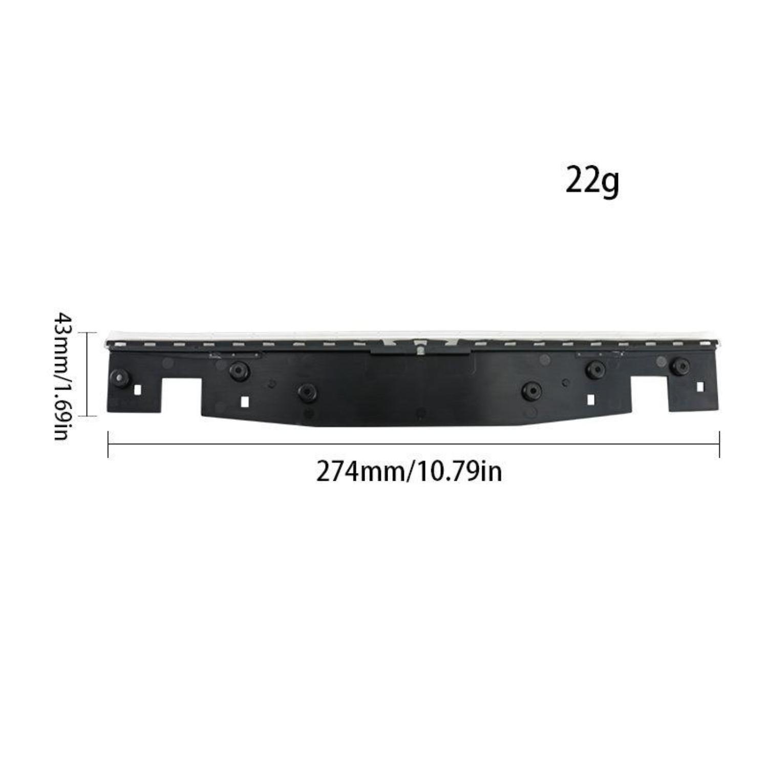Eine schwarze Kunststoffkomponente mit den Maßen 274 mm/10,79 Zoll und 43 mm/1,69 Zoll. Sie wiegt 22 g.