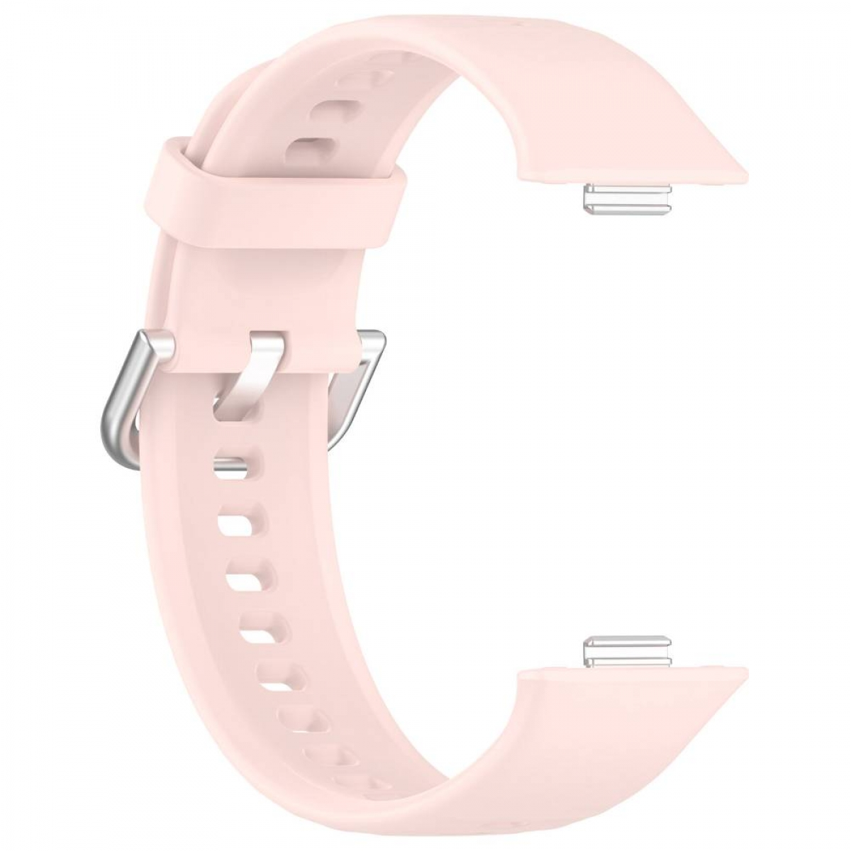 Rosa Uhrenarmband mit silberner Schnalle. Das Band hat eine einfarbige rosa Farbe.