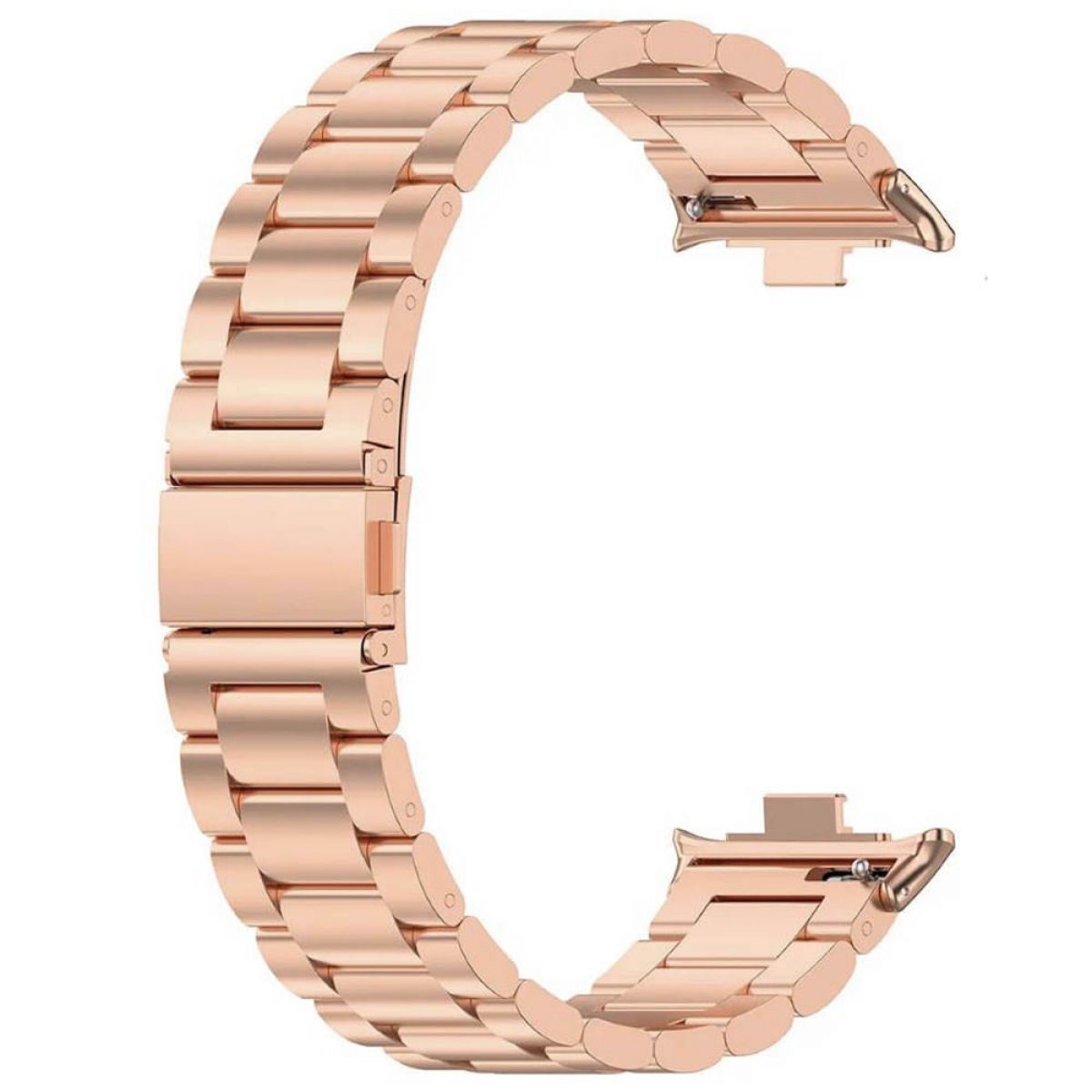 Roségoldenes Uhrenarmband mit Verschluss, zeigt die Bandglieder.