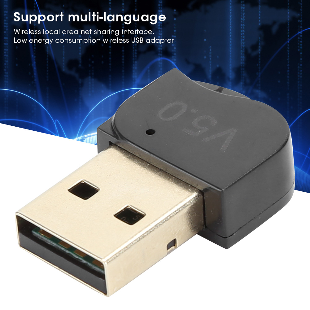 Schwarzer USB-Adapter mit goldenem Stecker, mit dem Text 'V5.0'.