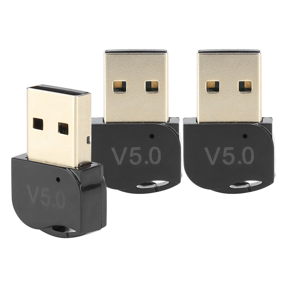 Drei schwarze USB-Adapter mit goldenen Steckern, jeweils mit dem Text 'V5.0'.