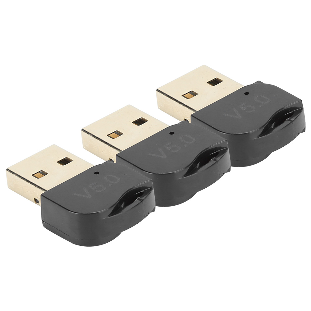 Drei USB-Bluetooth-Adapter, schwarz mit Gold-Anschlüssen, beschriftet V5.0.