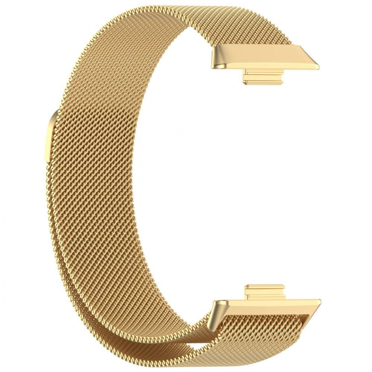 Goldenes Mesh-Uhrenarmband, gebogen, mit goldenen Steckern.