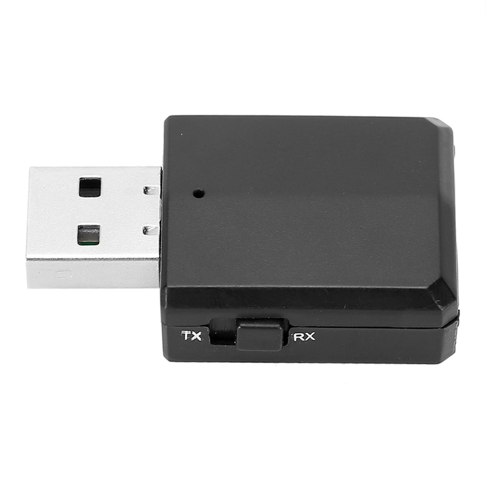 Schwarzes USB-Gerät mit einem Schalter mit der Aufschrift TX und RX. Ein USB-Anschluss ist sichtbar.