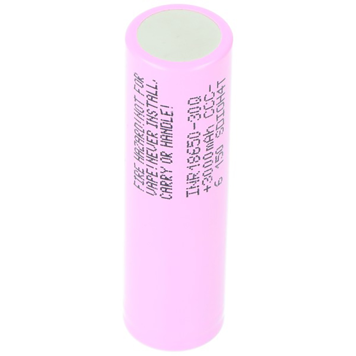 Una batteria cilindrica rosa con testo. È una batteria 18650-3000mAh.