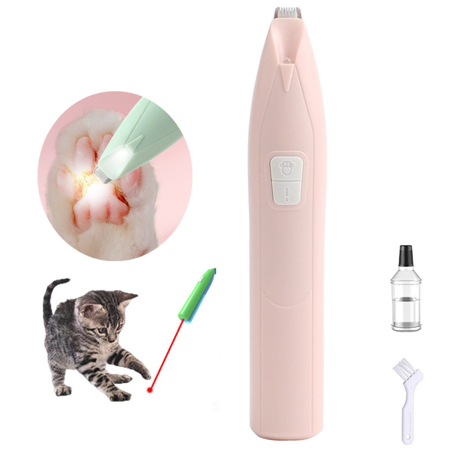 Rosa Haustier-Nagelschleifer mit Katze, Kätzchen und Laserpointer.