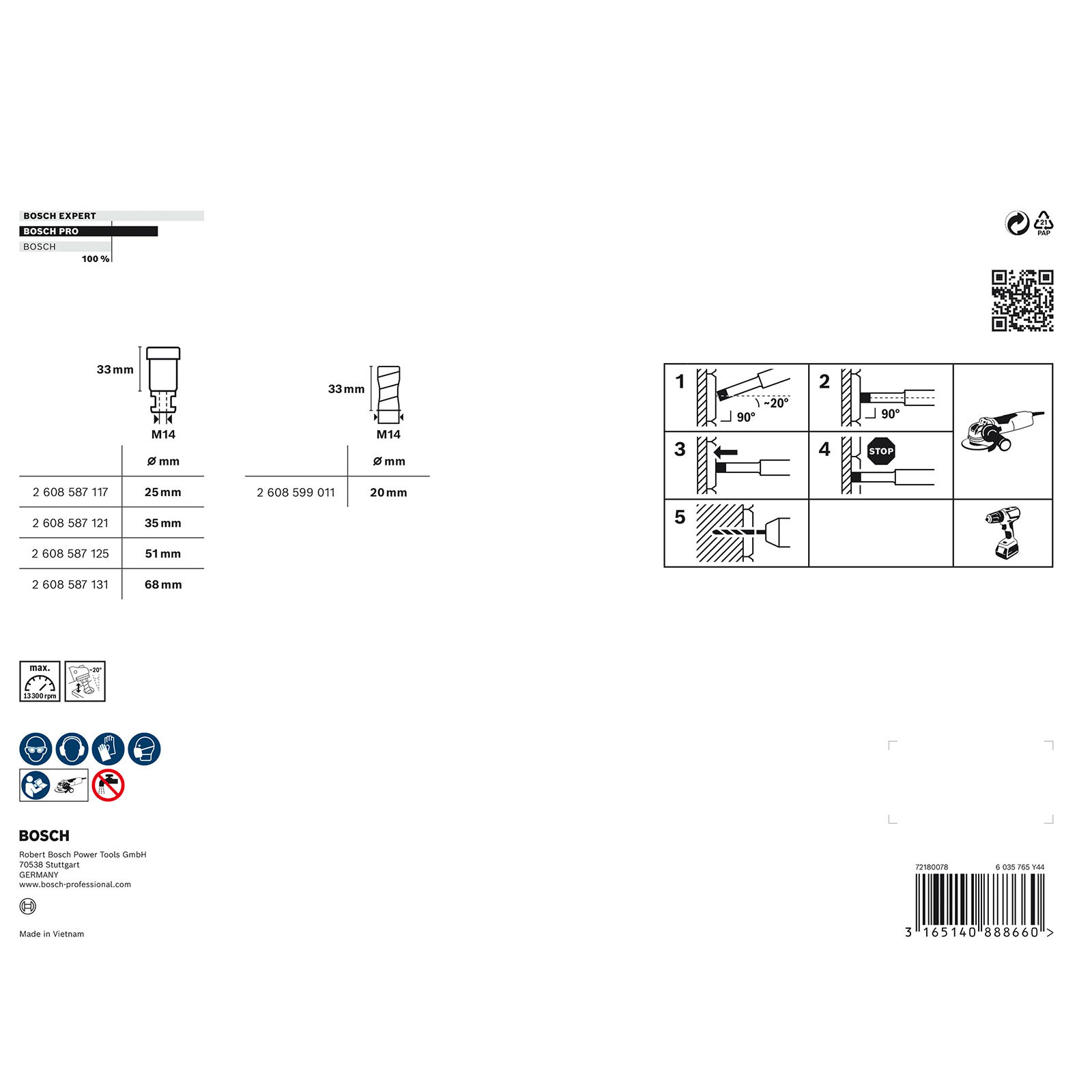 Uno sfondo bianco con un'etichetta del prodotto e diagrammi. Mostra diversi utensili.
