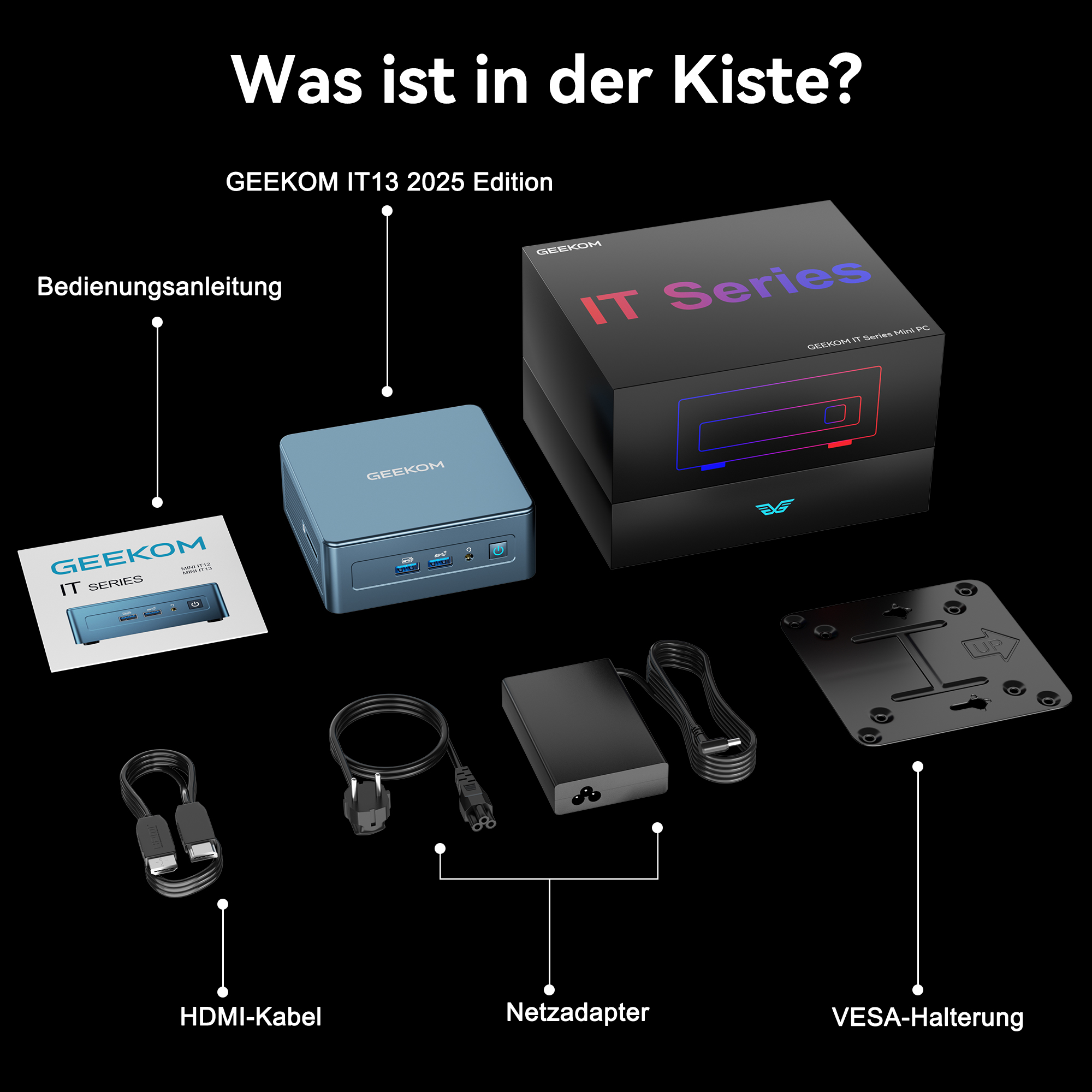 Contenido de la caja: Mini PC, adaptador de corriente, cable HDMI, montaje VESA y manual de usuario.