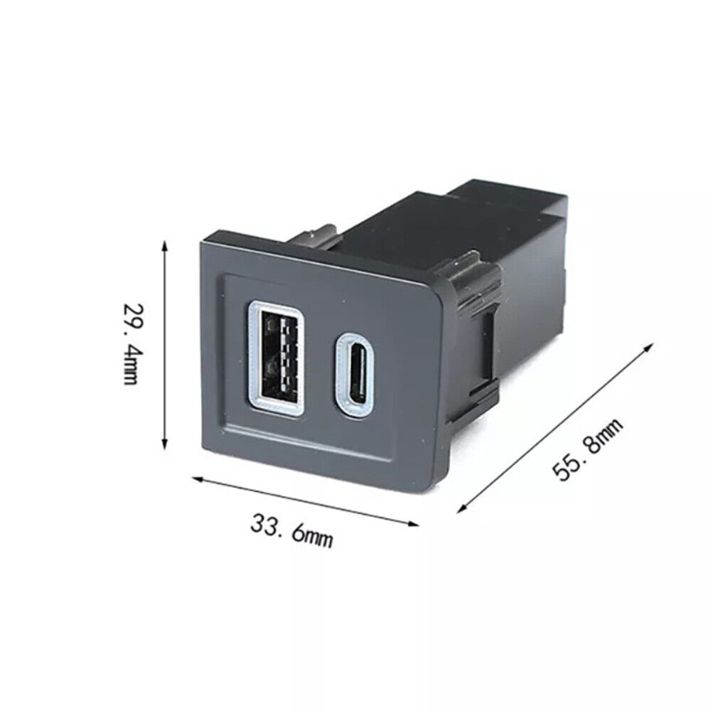 Ein schwarzer USB-Anschluss mit Abmessungen.