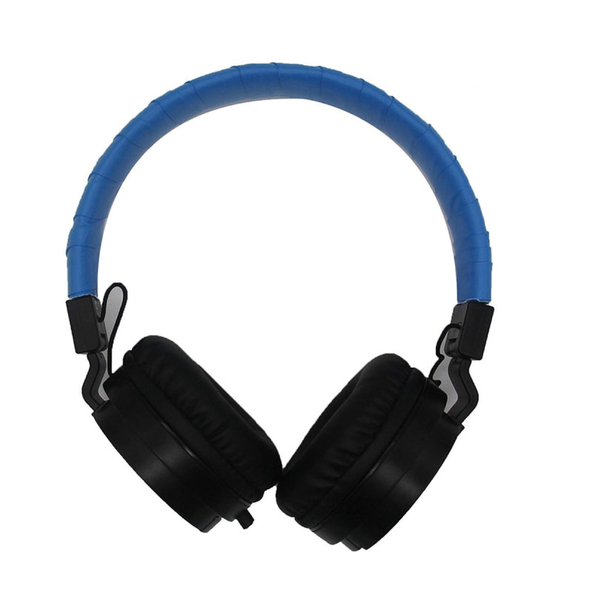 Cuffie con padiglioni neri e fascia blu. I padiglioni sono su uno sfondo bianco.