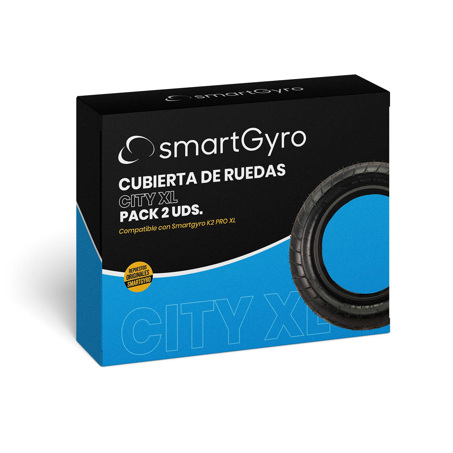 Una caja azul y negra con un neumático. La caja dice 'smartGyro' y 'CITY XL'.