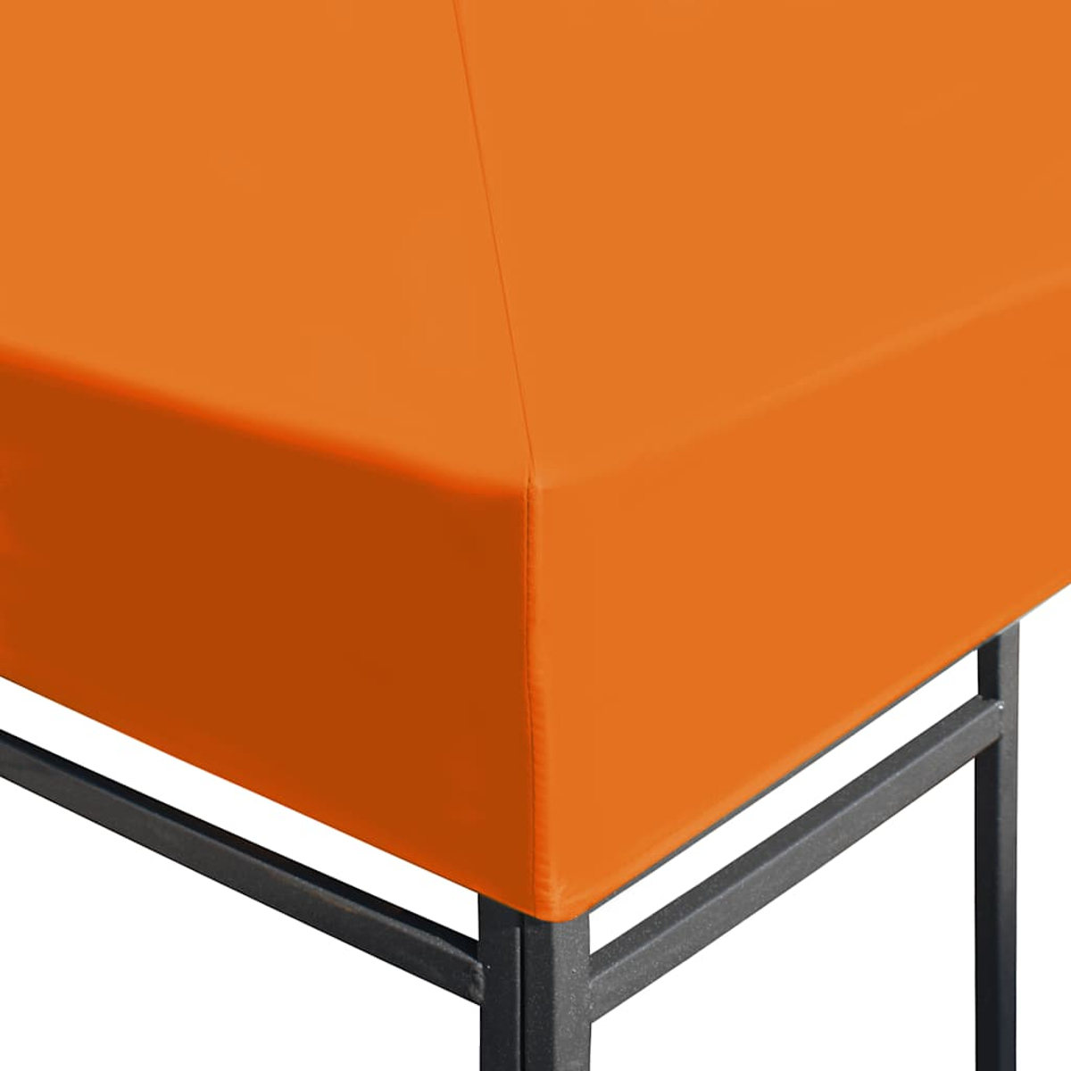 Orangener Tischüberzug über einem schwarzen Tischgestell.