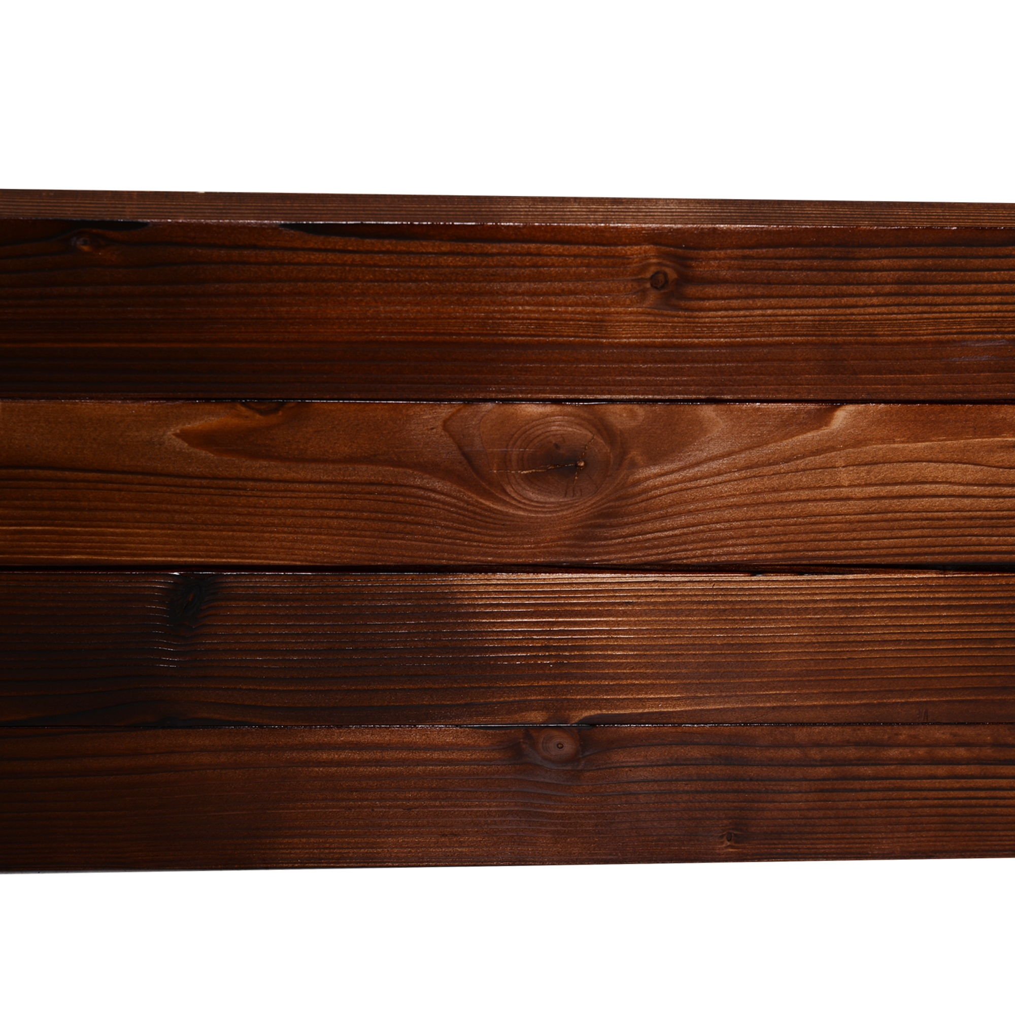 Nahaufnahme von dunkelbraunen Holzbrettern mit sichtbarer Maserung und Textur.