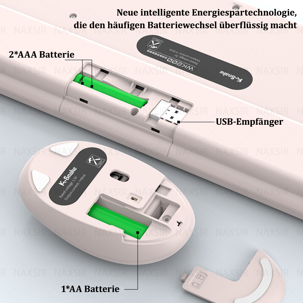Nahaufnahme der Unterseite einer Maus und des Batteriefachs.
