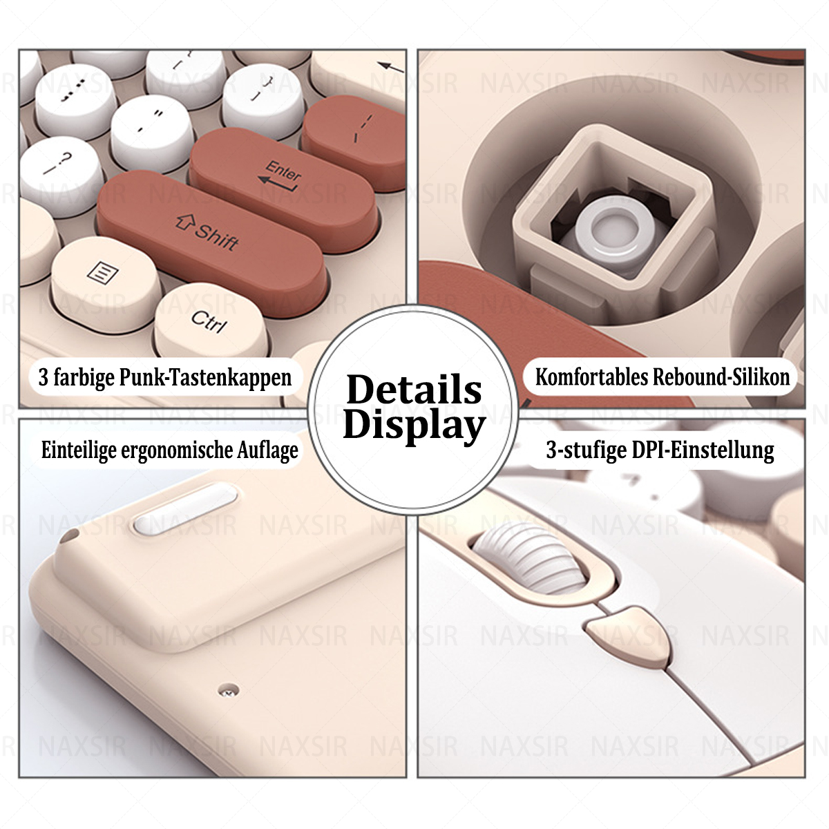 Nahaufnahme einer Retro-Tastatur und -Maus, mit hervorgehobenen Details.